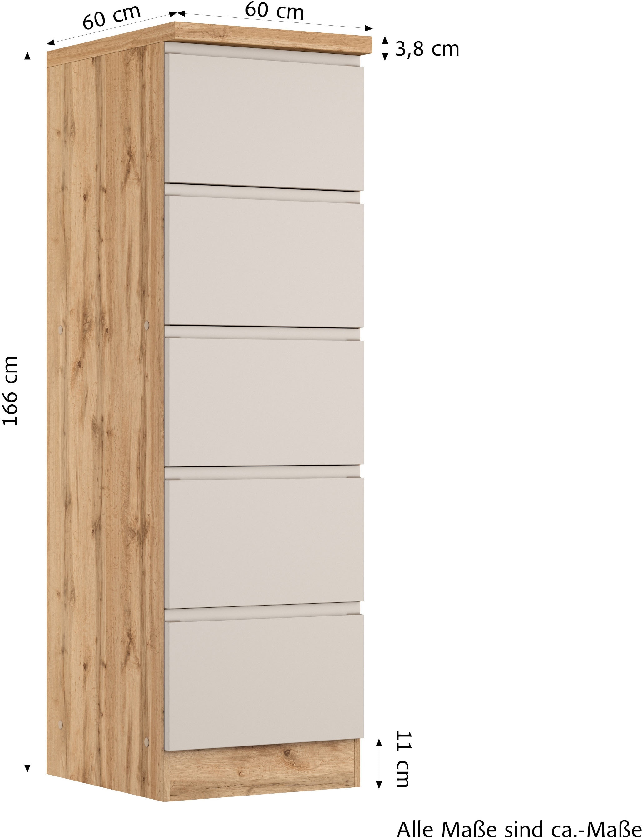 KOCHSTATION Armoire à provisions »KS-Virginia,neu in verbesserter Ausführung« Rangement, Softclose, avec plan de travail CPL,  largeur 60 cm, 5 tiroirs, fonction soft-close