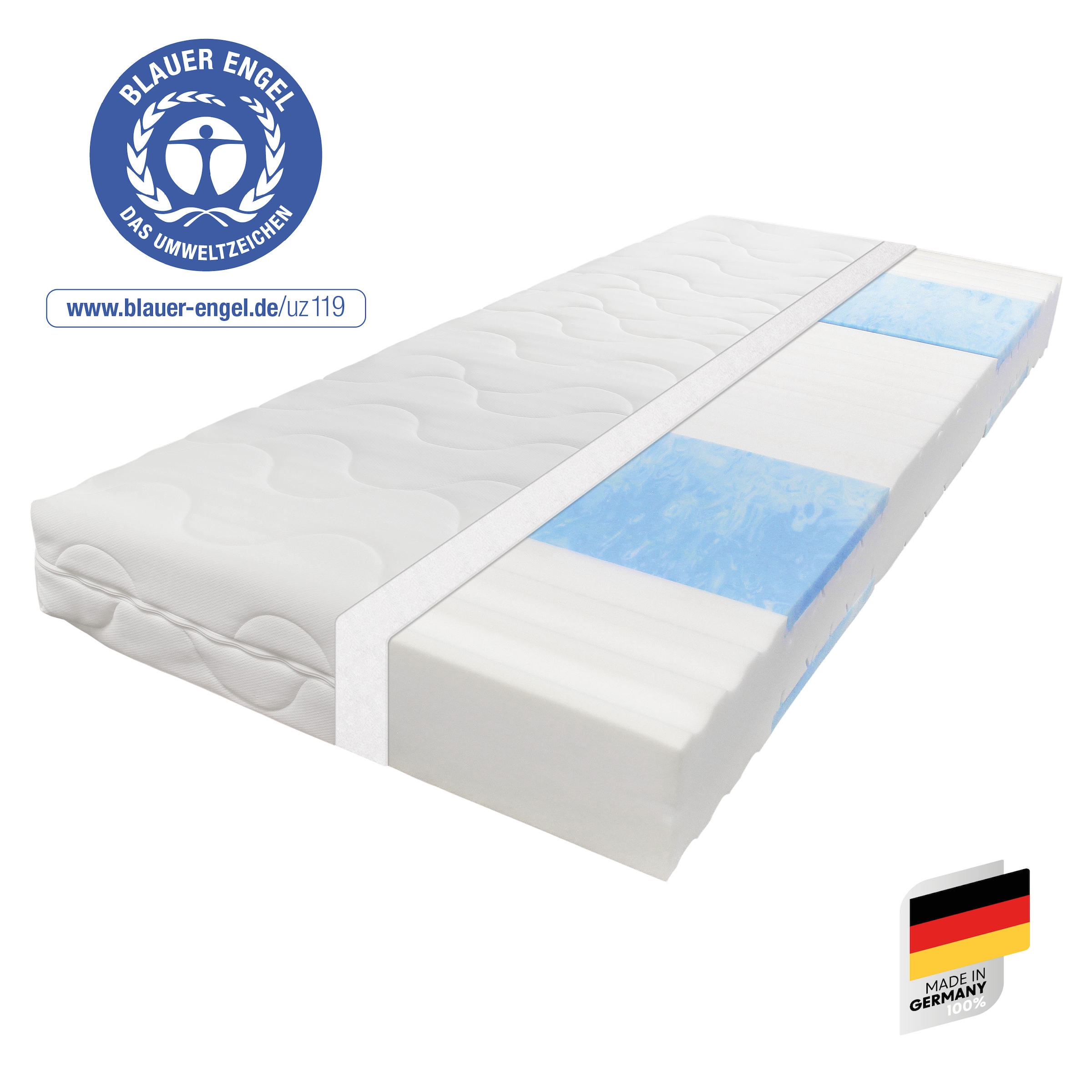 Image of Beco Kaltschaummatratze "Blue Vision, Matratze in 90x200 und vielen weiteren Grössen erhältlich" 18 cm hoch Raumgewicht: 35 kg/m³ 1 Stk. tlg. Blauer Engel-Auszeichnung, atmungsaktiv, ergonomische Körperanpassung