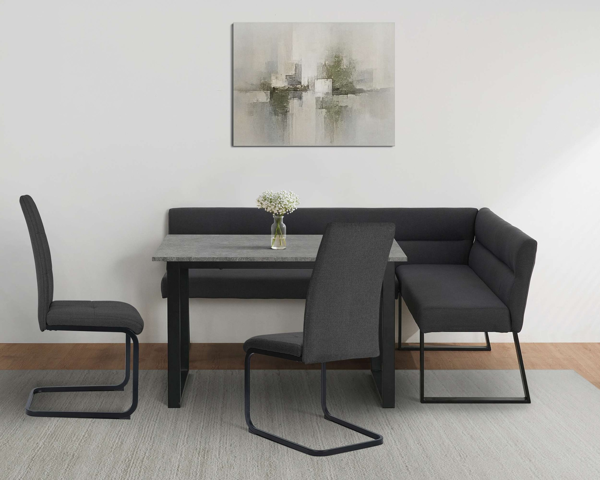 GOODproduct Eckbankgruppe »Barcell/Ivanna/Calgoty« Set, Eckbankgruppe mit Tisch, Eckbank, Stühle, 4 tlg. Sitzgruppe, Eckbank und Stühle bequem gepolstert, Tisch 120x80 cm