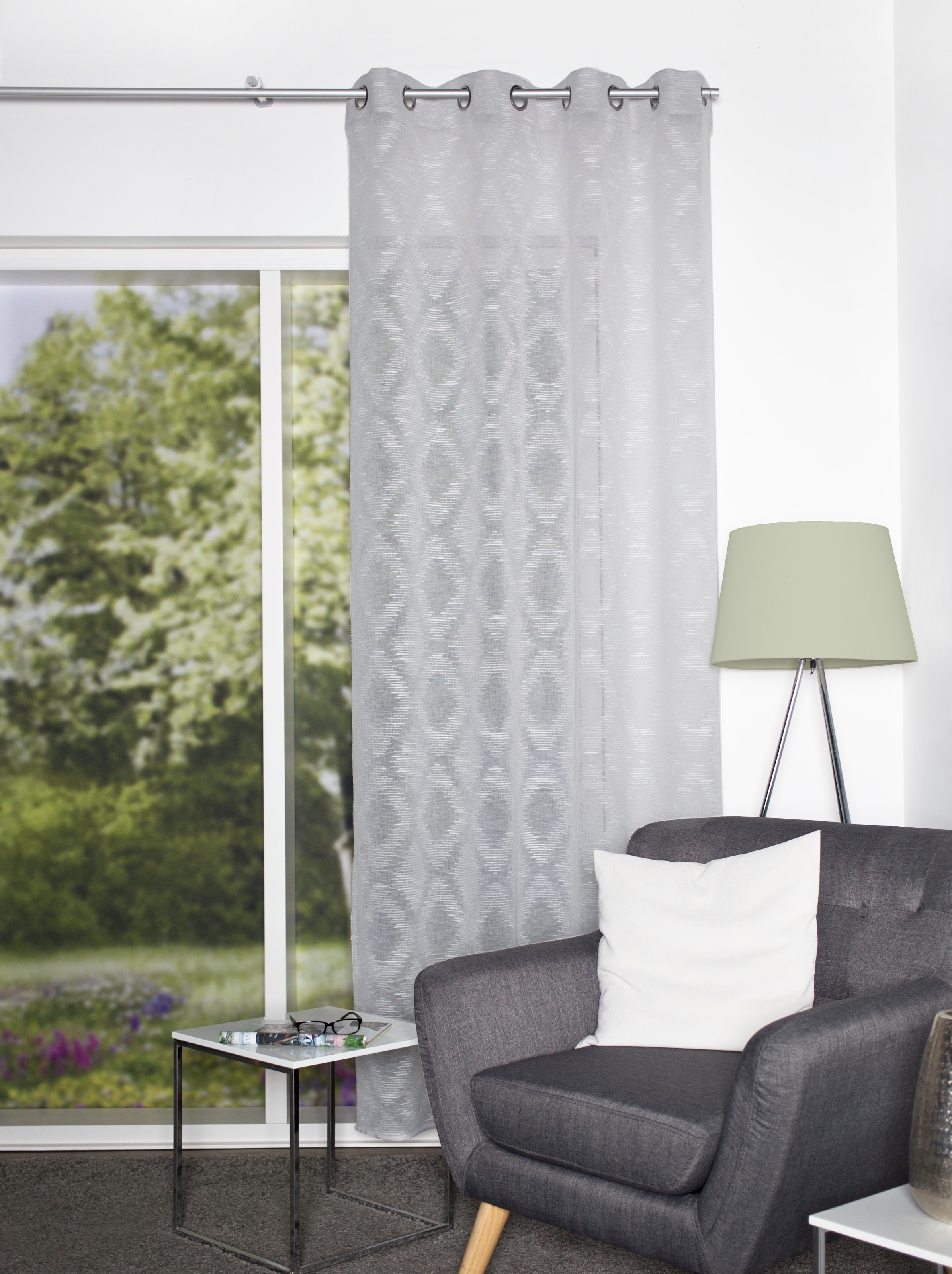 Image of HOME WOHNIDEEN Vorhang "FAJOLLE" Ösen 1 Stk. tlg. Ösenschal Leinenoptik Scherlimusterung