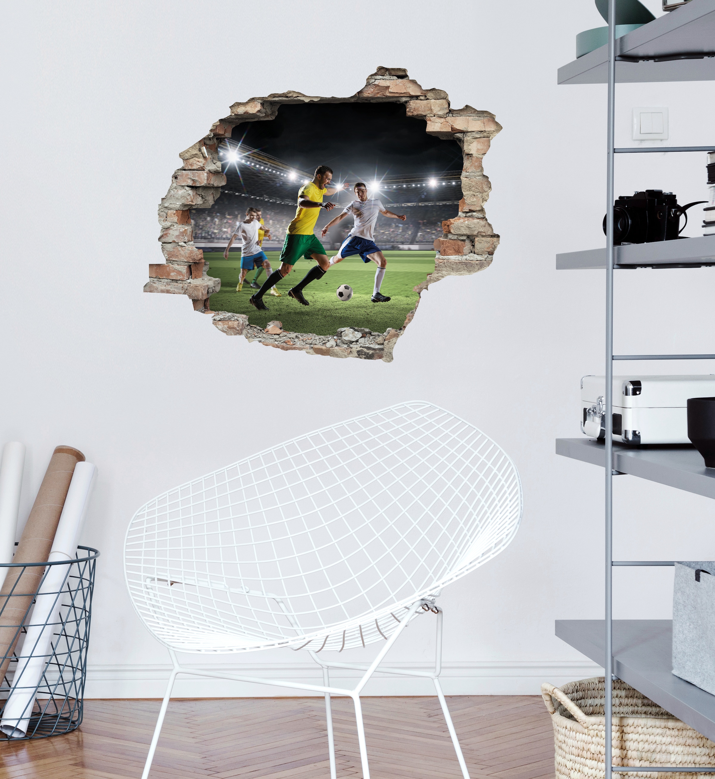 queence Wandtattoo »Fussball«, (1 St.), Wandsticker, Wandbild, selbstklebend, 3D, Wanddurchbruch