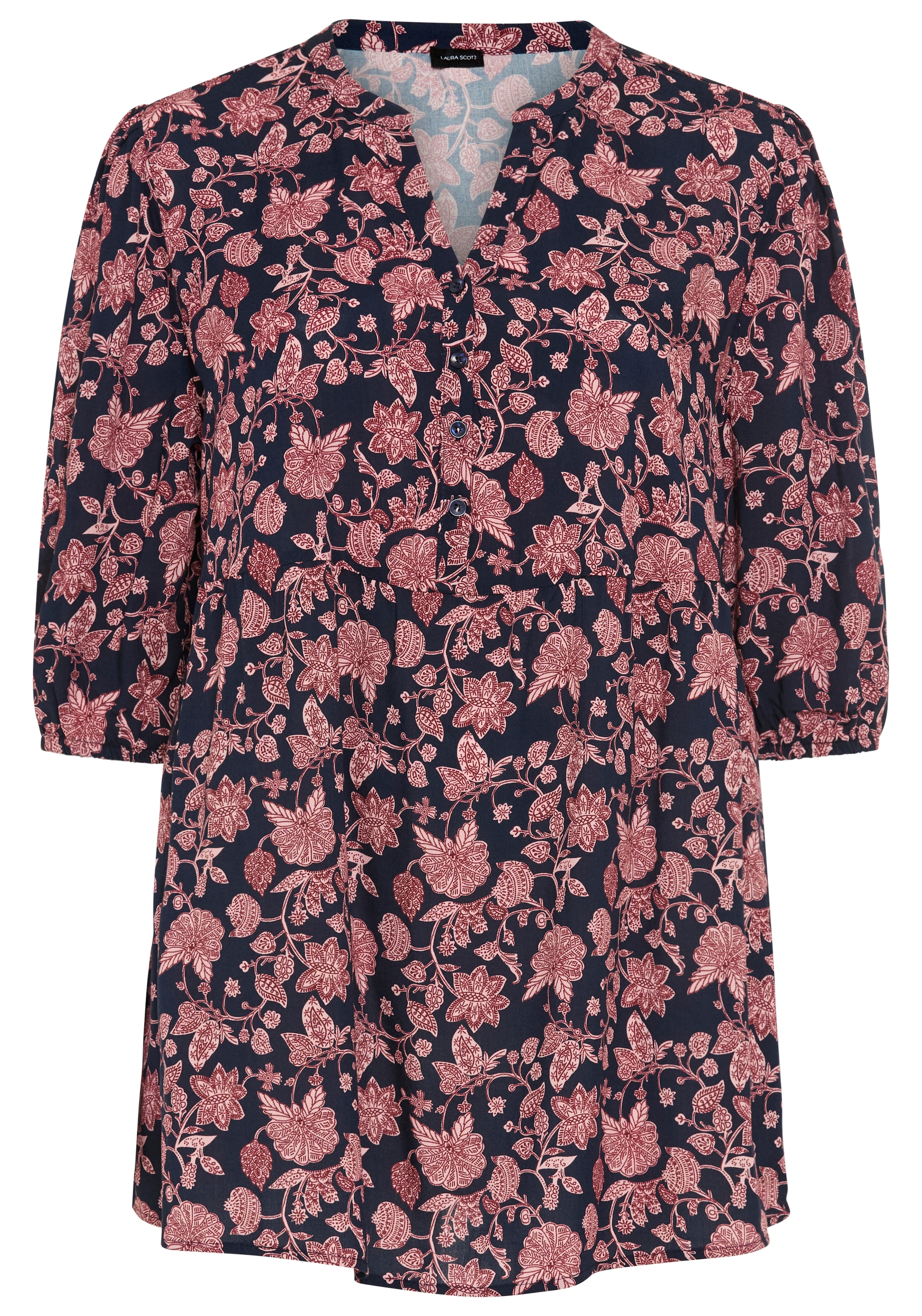 Laura Scott CURVE Longbluse »Grosse Grössen« gemusterte Optik, 3/4-Ärmel mit Gummizug, aus Viskose