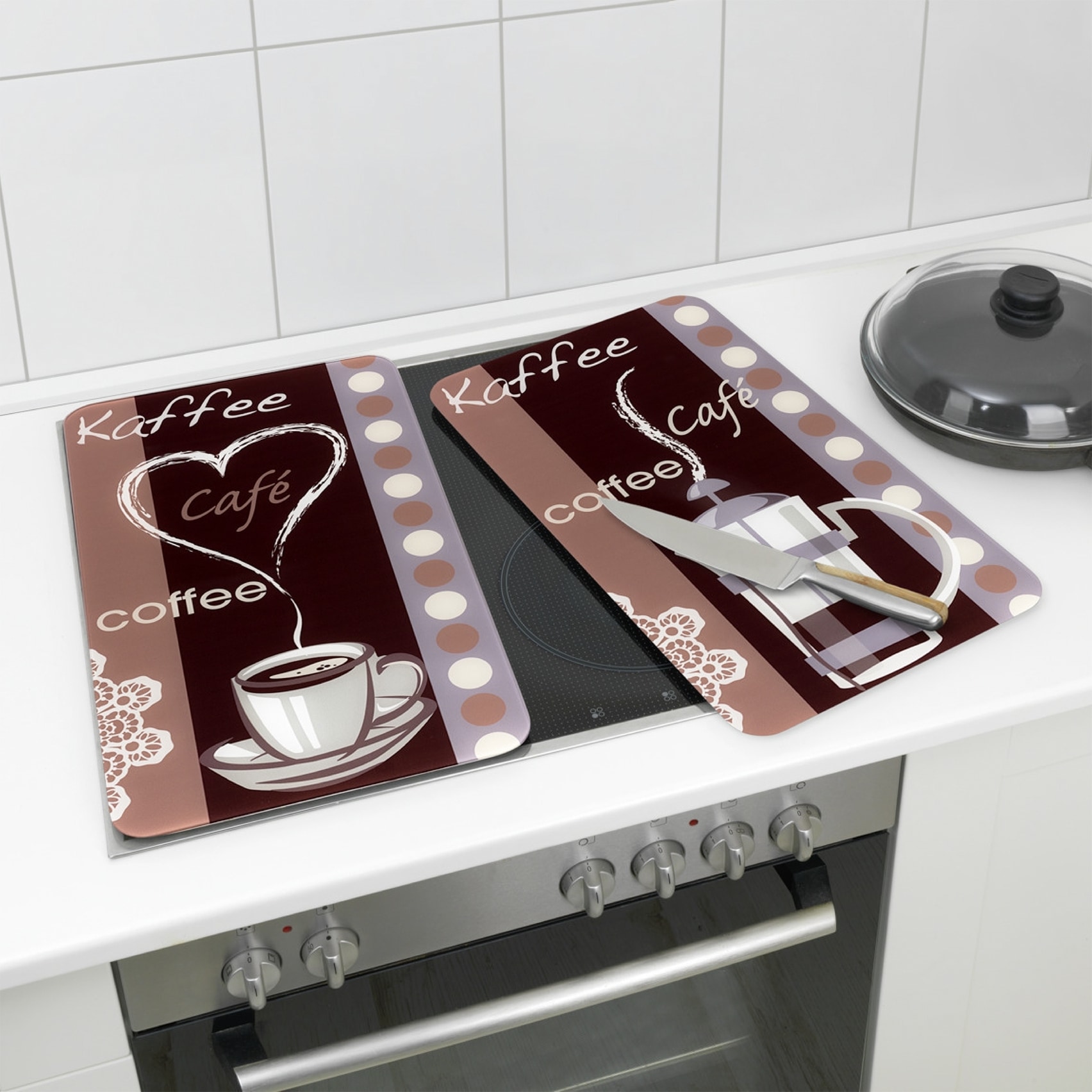 Maximex Herd-Abdeckplatte »Universal Modell Kaffeeduft«, (Set, 2 tlg.), Herdabdeckung für alle Herdarten, kratzfest, mit rutschfesten Füssen