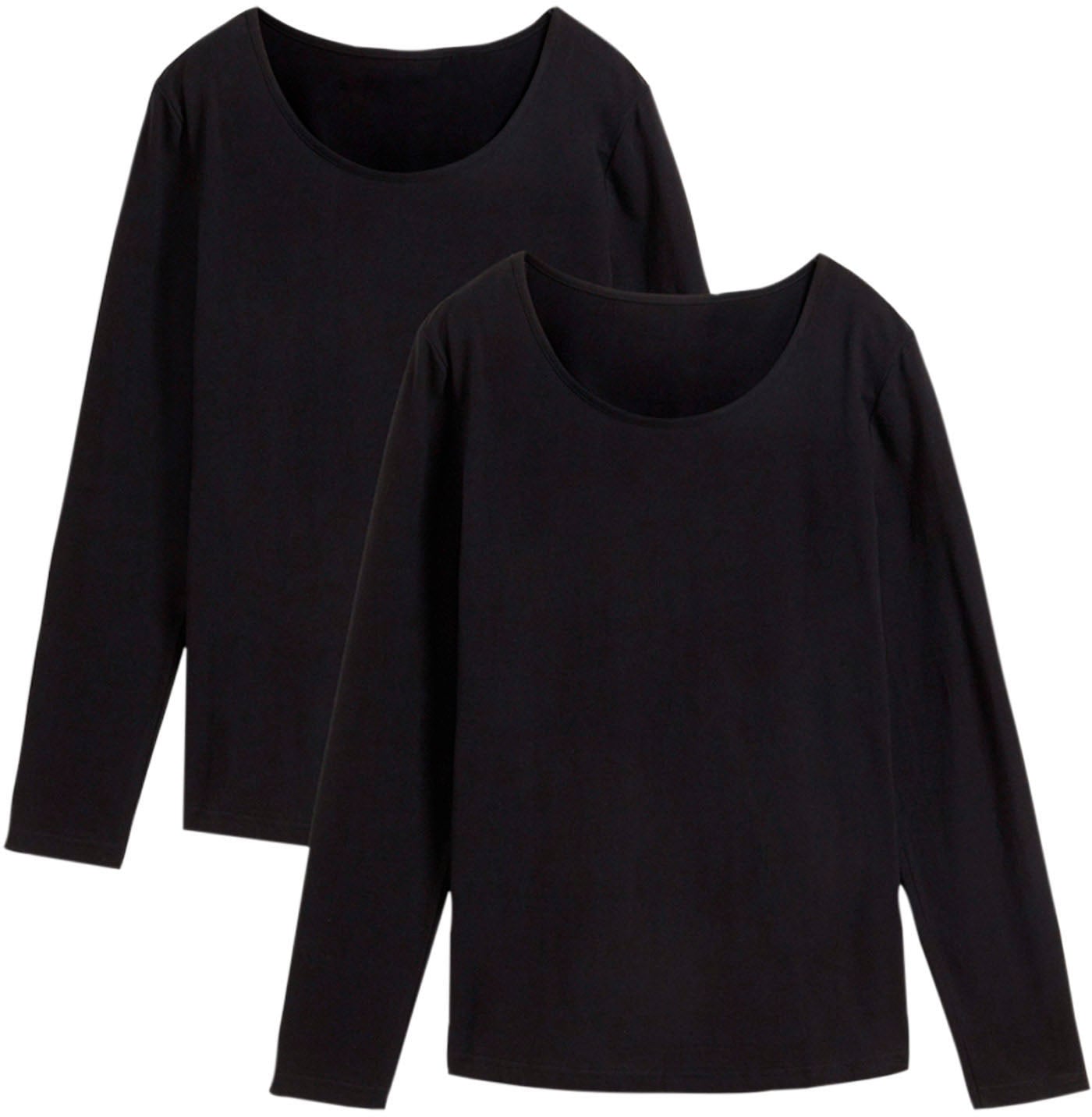 Image of bonprix Langarmshirt Packung, 2 Stk. Slim fit Passform, Rundhalsausschnitt, aus Baumwollmischung