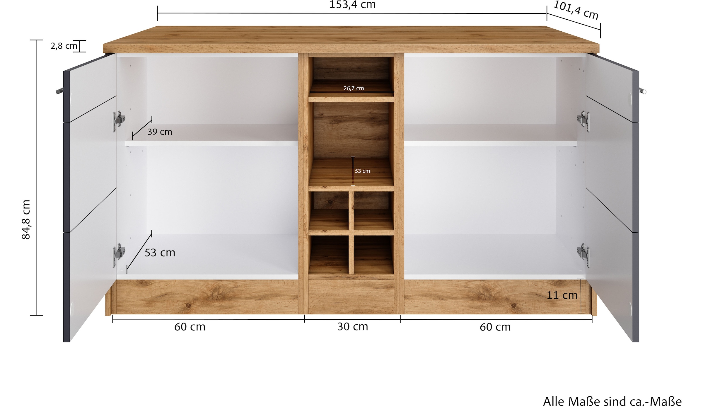 KOCHSTATION Kücheninsel »KS-Wien« Breite 153 cm, MDF-Fronten, Flaschenregal