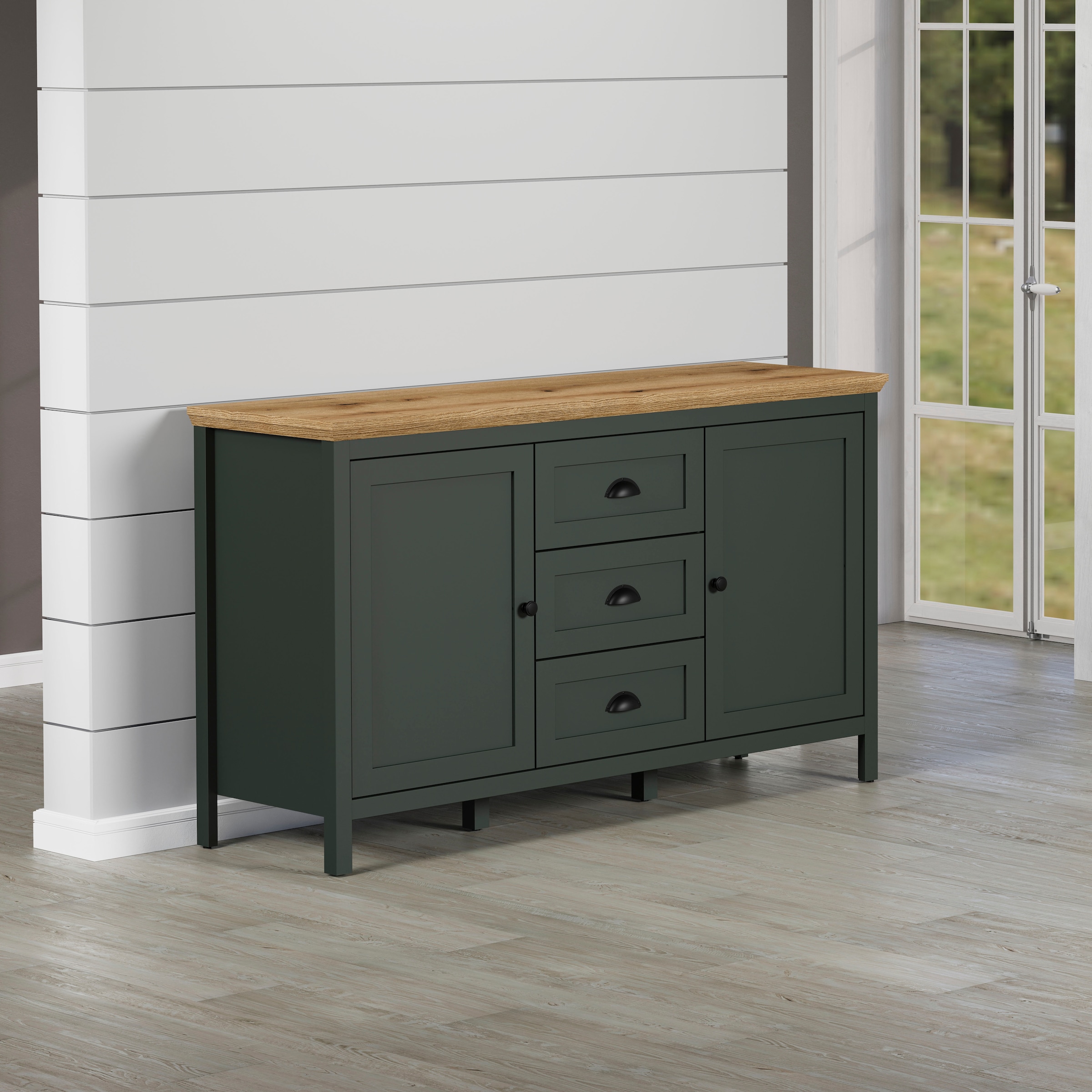Home affaire Sideboard »Vienna«, (1 St.), Kommode im Landhausstil mit 3 Vollauszug-Schubladen und 4 Fächer