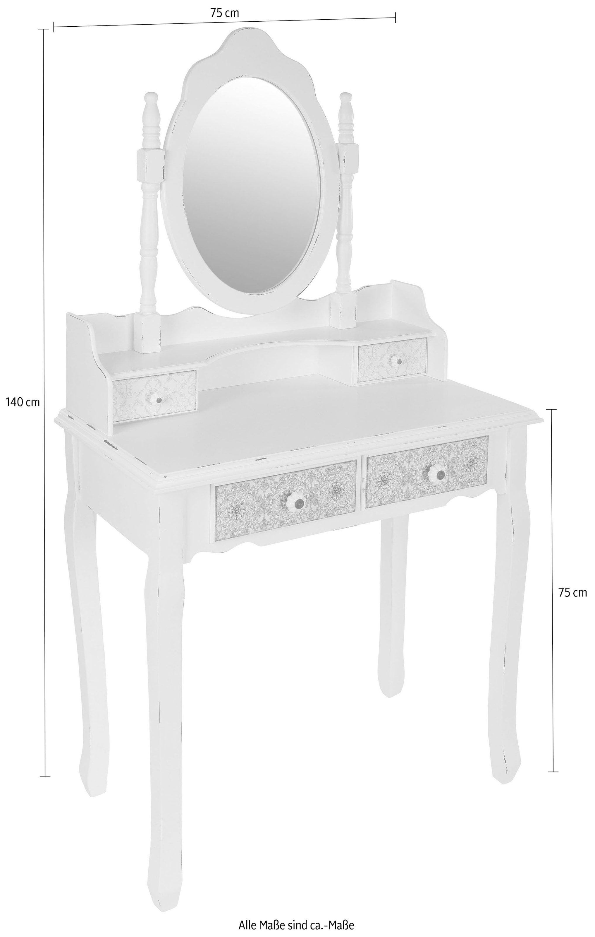 my Flair Schminktisch »Paisley«, Schminktisch, Frisierkommode, Shabby Chic Design mit 4 Schubladen
