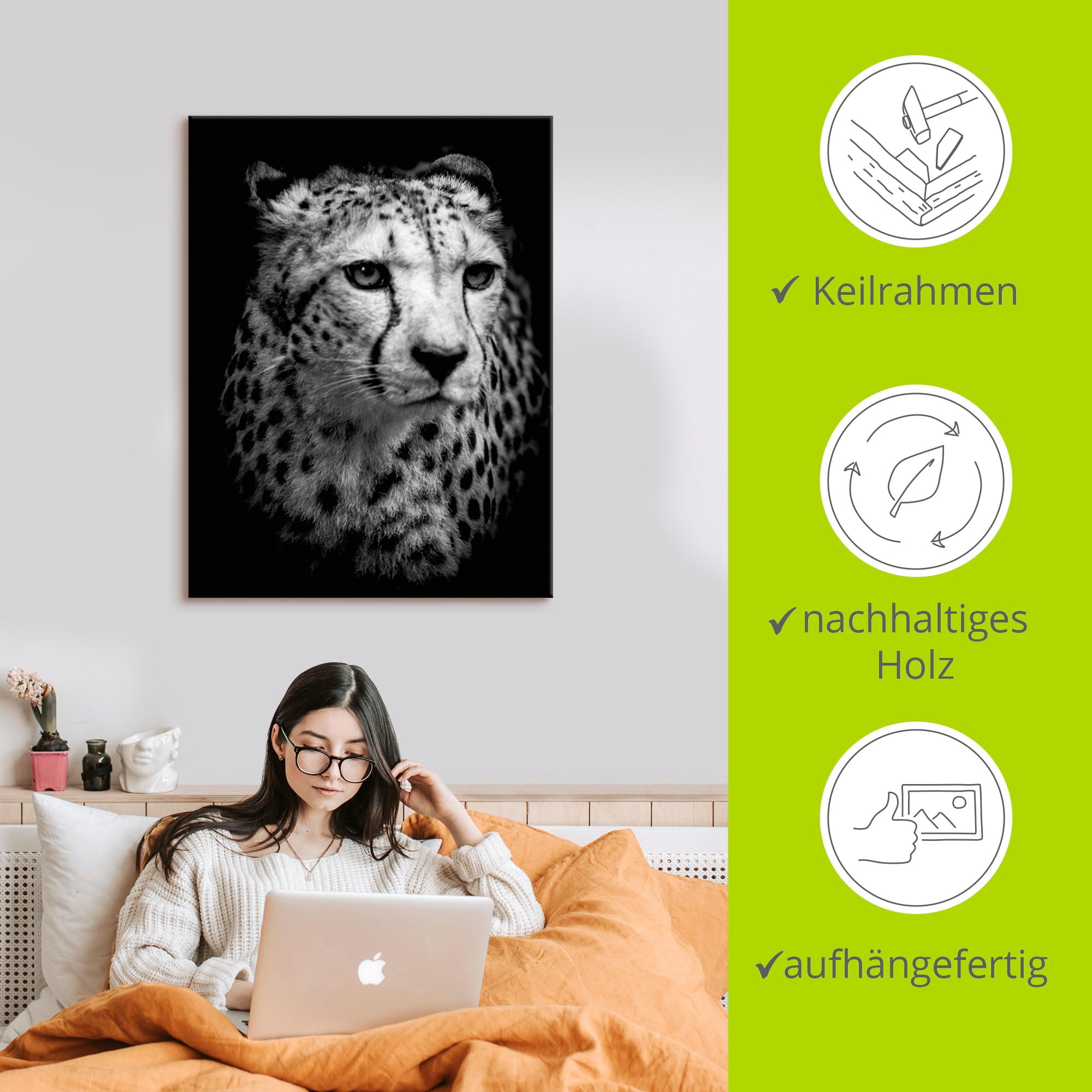 Artland Wandbild »Der Gepard«, Wildtiere, (1 St.), als Alubild, Outdoorbild, Leinwandbild, Wandaufkleber, versch. Grössen