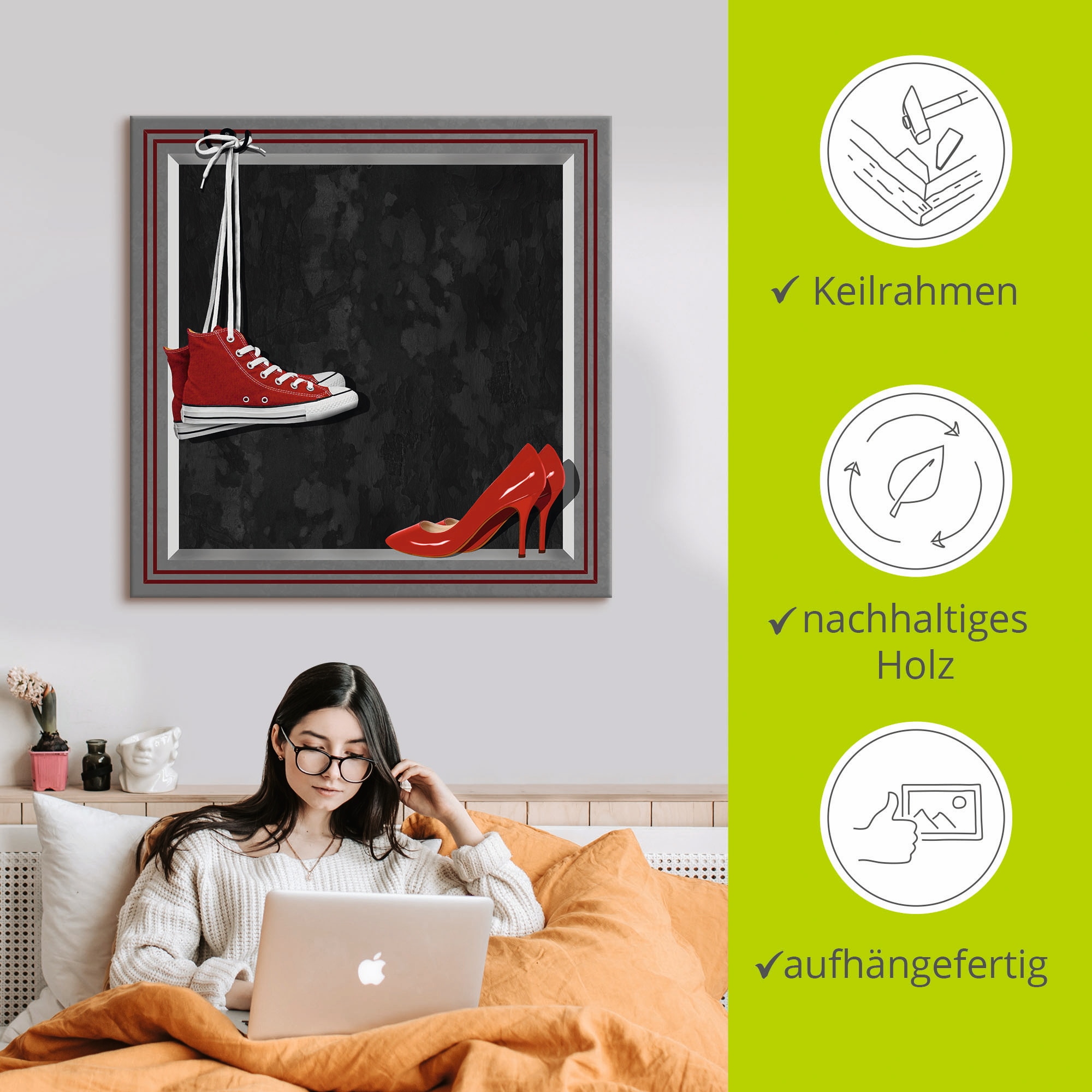 Artland Leinwandbild »Die roten Schuhe«, Mode, (1 St.), auf Keilrahmen gespannt