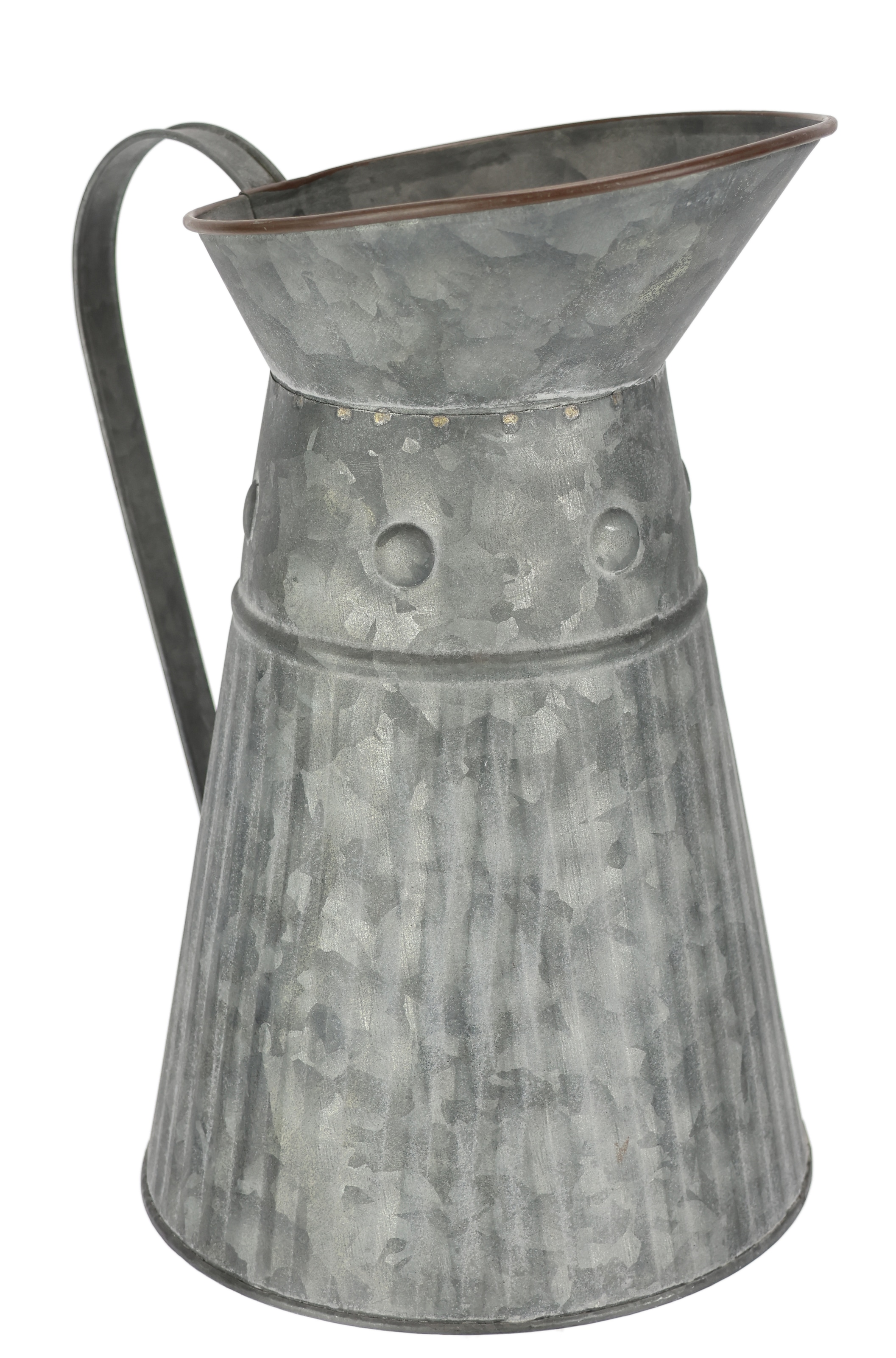Image of I.GE.A. Dekovase "Metall-Krug" Graue Deko-Kanne mit Riffelung Schlaghammer-Optik Vase für Blumen