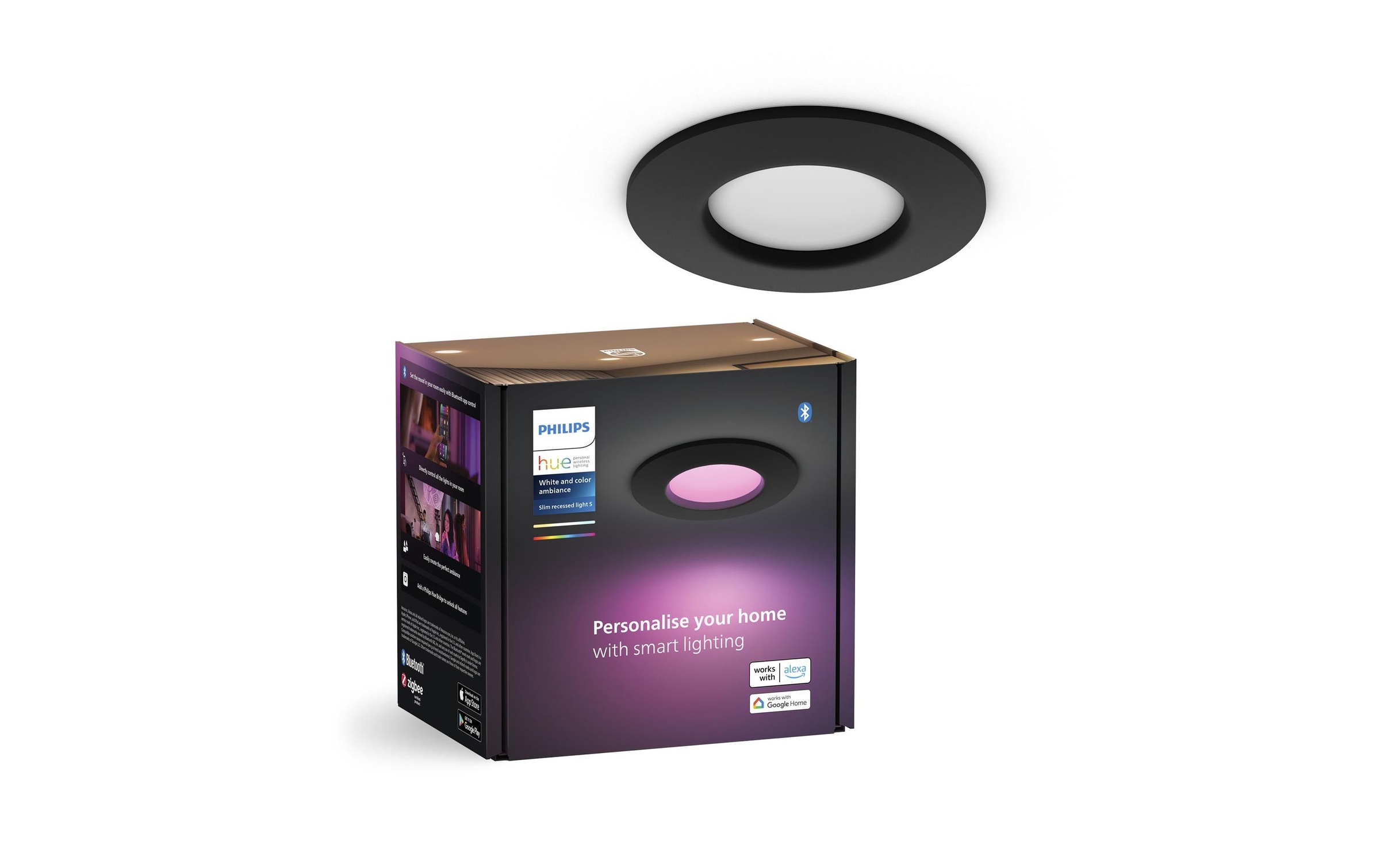 Philips Hue LED Deckenleuchte »White & Color Ambiance Slim Recessed 90 mm schwarz« Neutralweiss RGB Tageslichtweiss Warmweiss