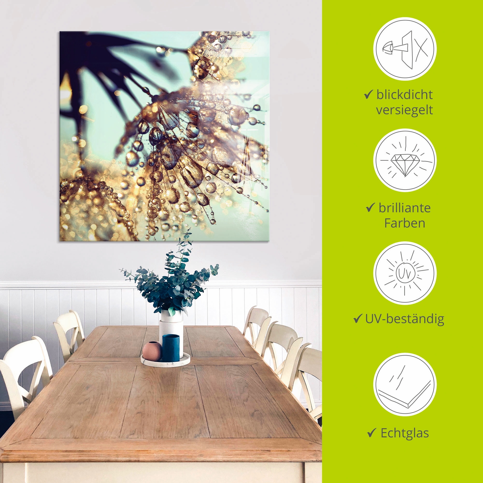 Artland Glasbild »Pusteblume Goldener Regen«, Blumen, (1 St.), in verschiedenen Grössen