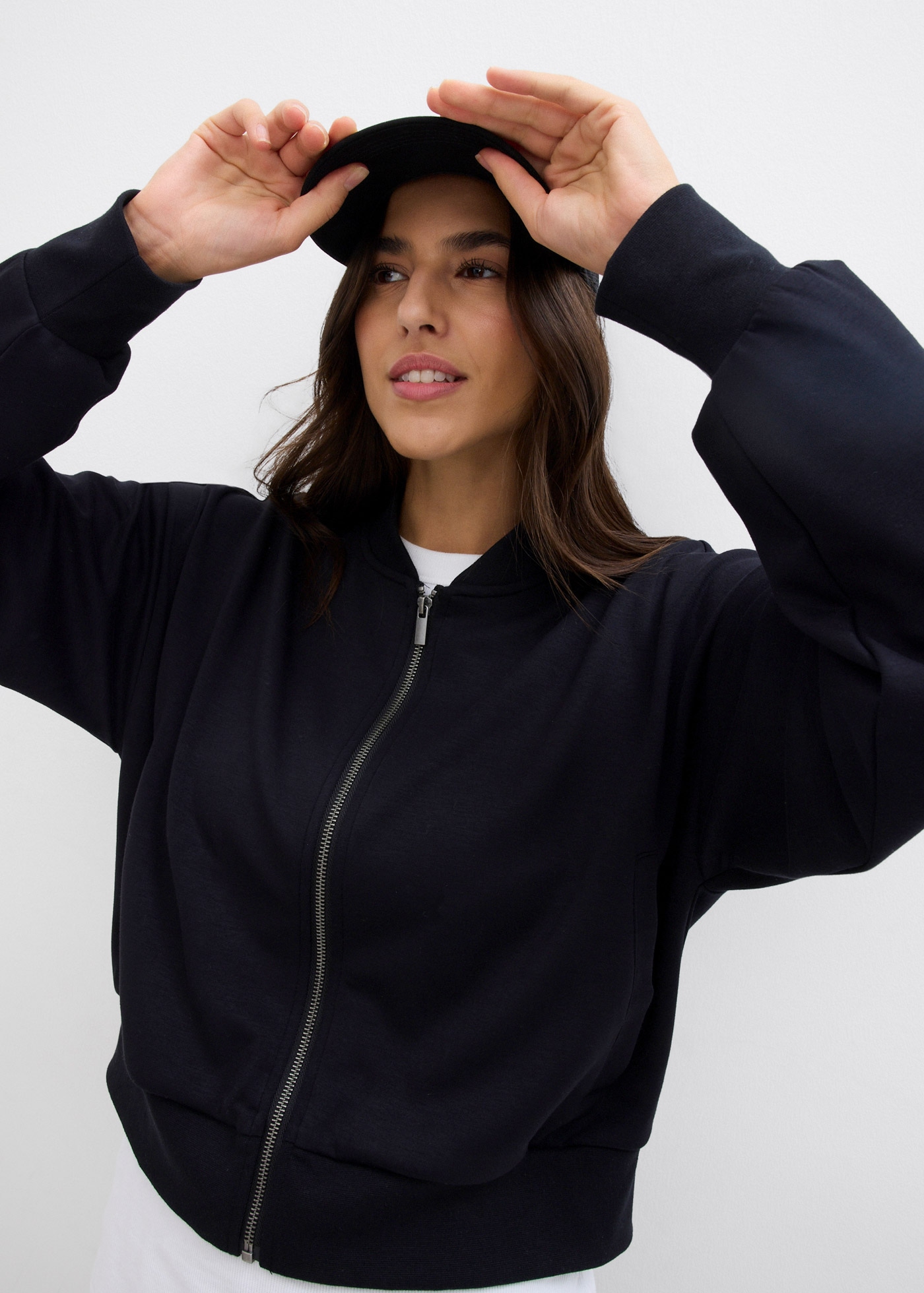 bonprix Blouson ohne Kapuze aus Sweatware mit Stehkragen und Eingriffstaschen