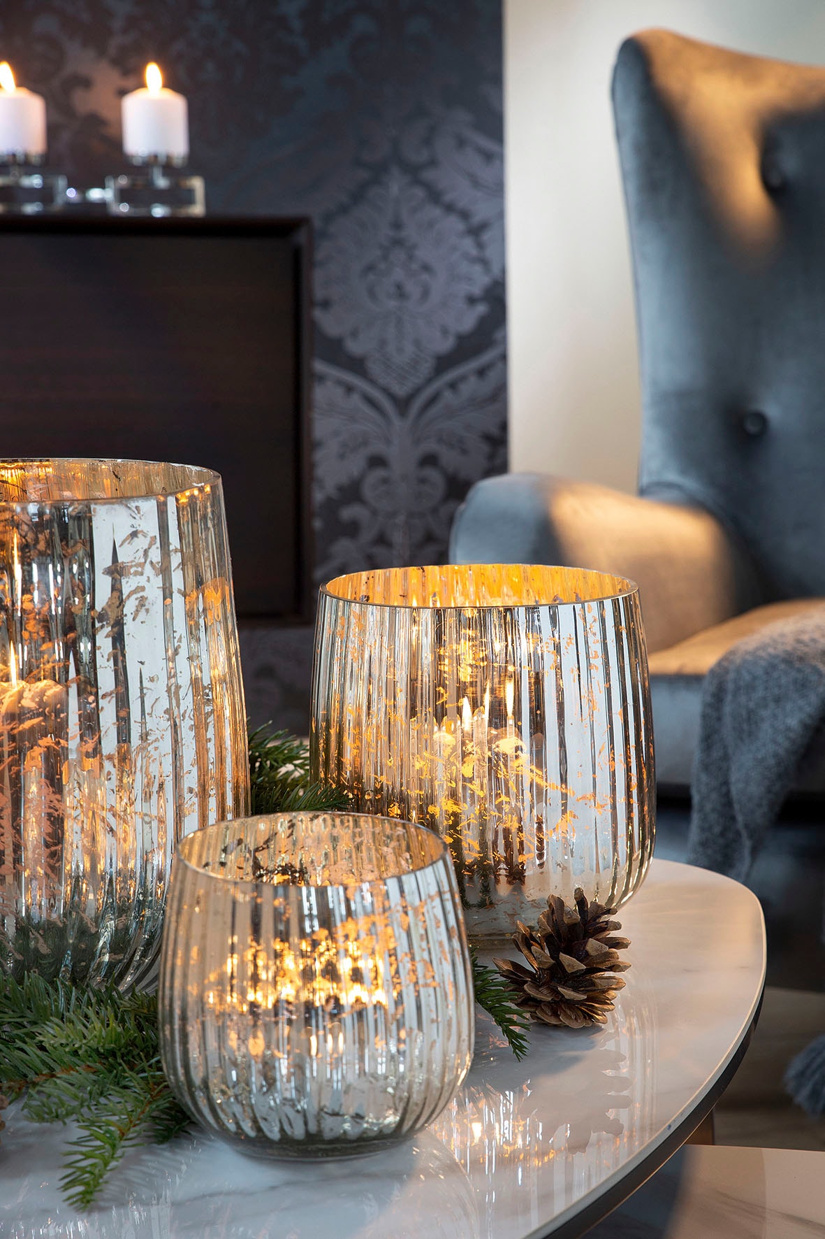 Fink Windlicht »DARCY« Kerzenhalter aus Glas, mit Rillen, Höhe ca. 18 cm x Ø 18 cm