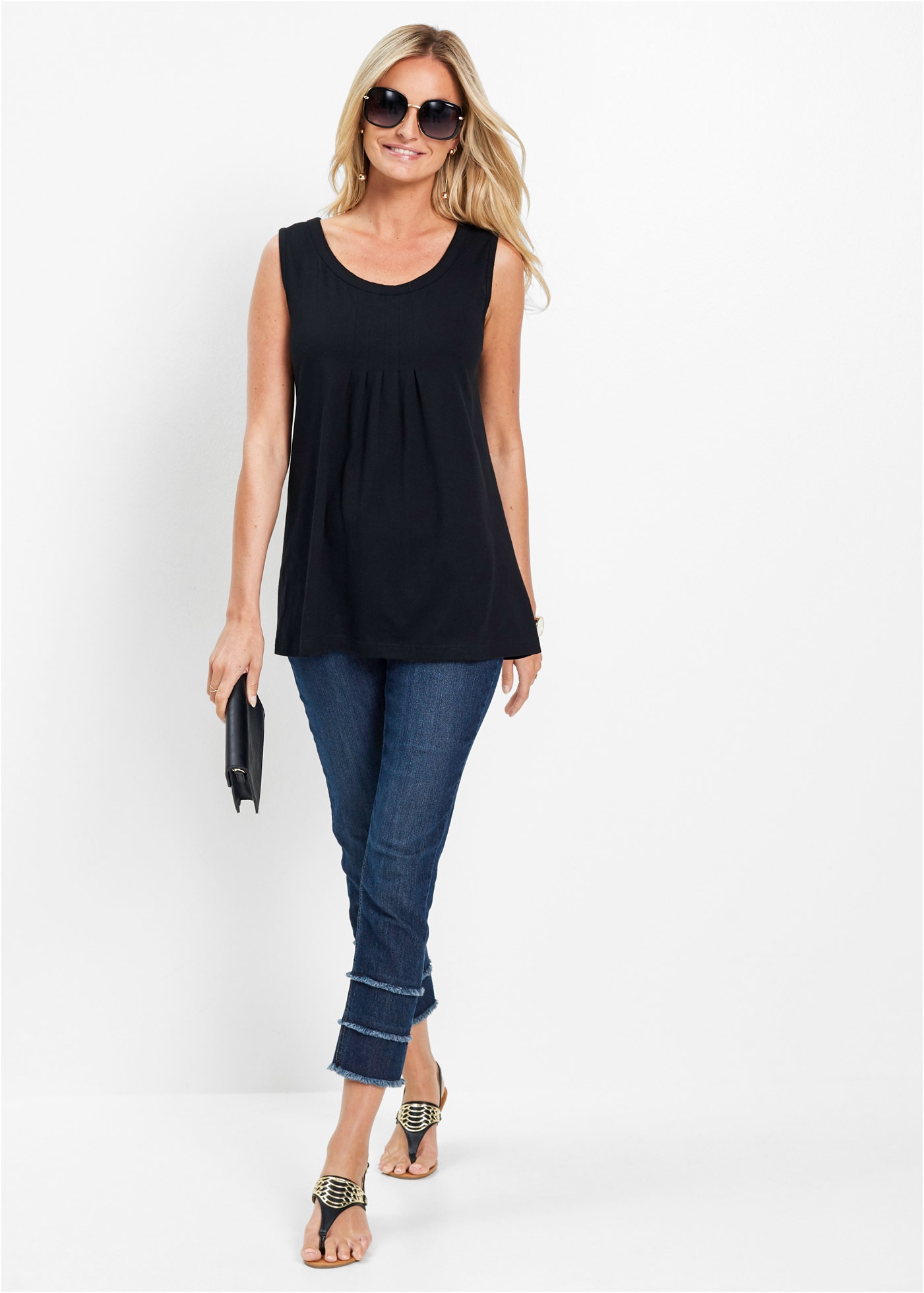 bonprix Top long »Long-Top« mit elegantem Faltendetail, lockere Passform, ärmellos