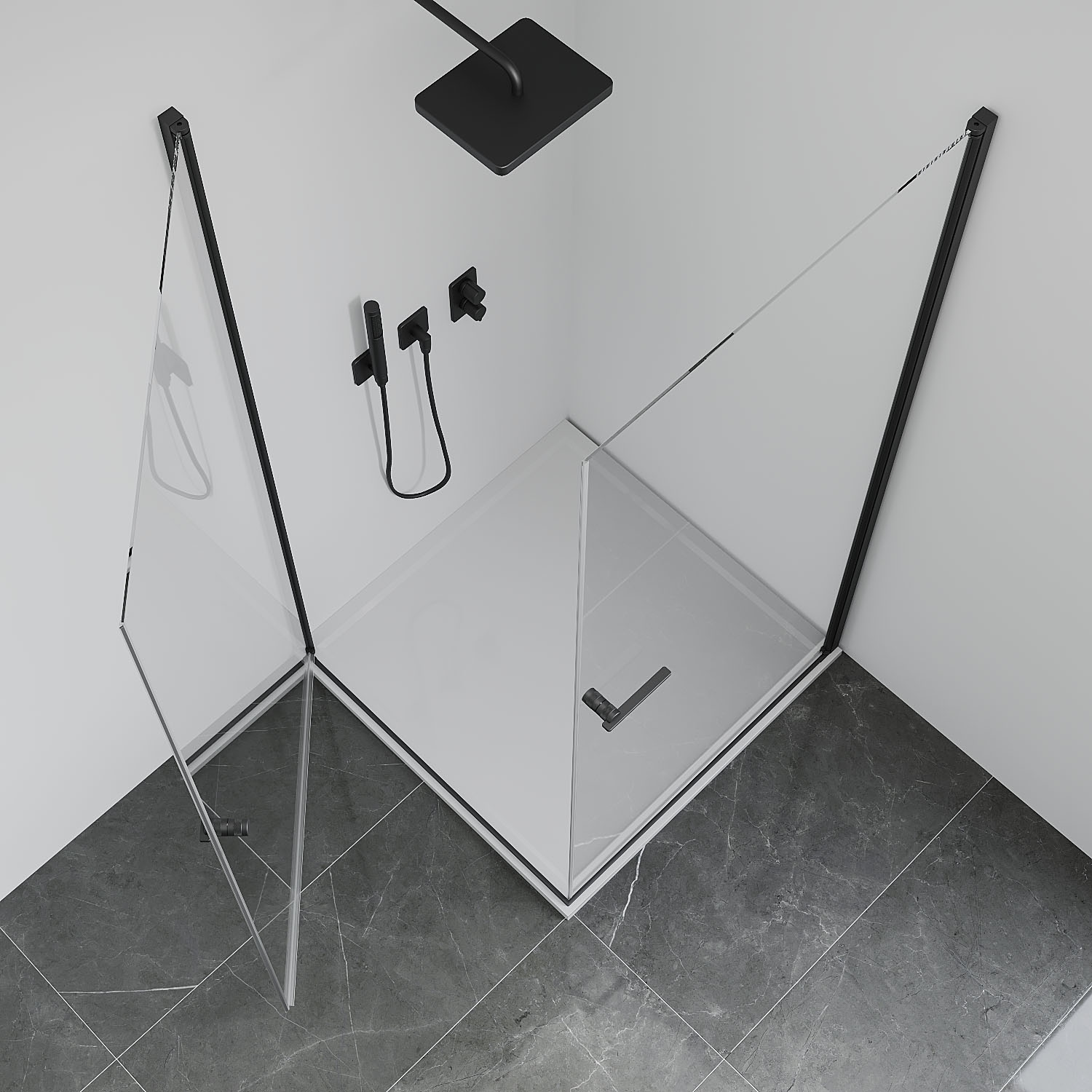 welltime Douche d'angle »Firenze« design sans cadre avec poignées extravagantes, 6mm ESG