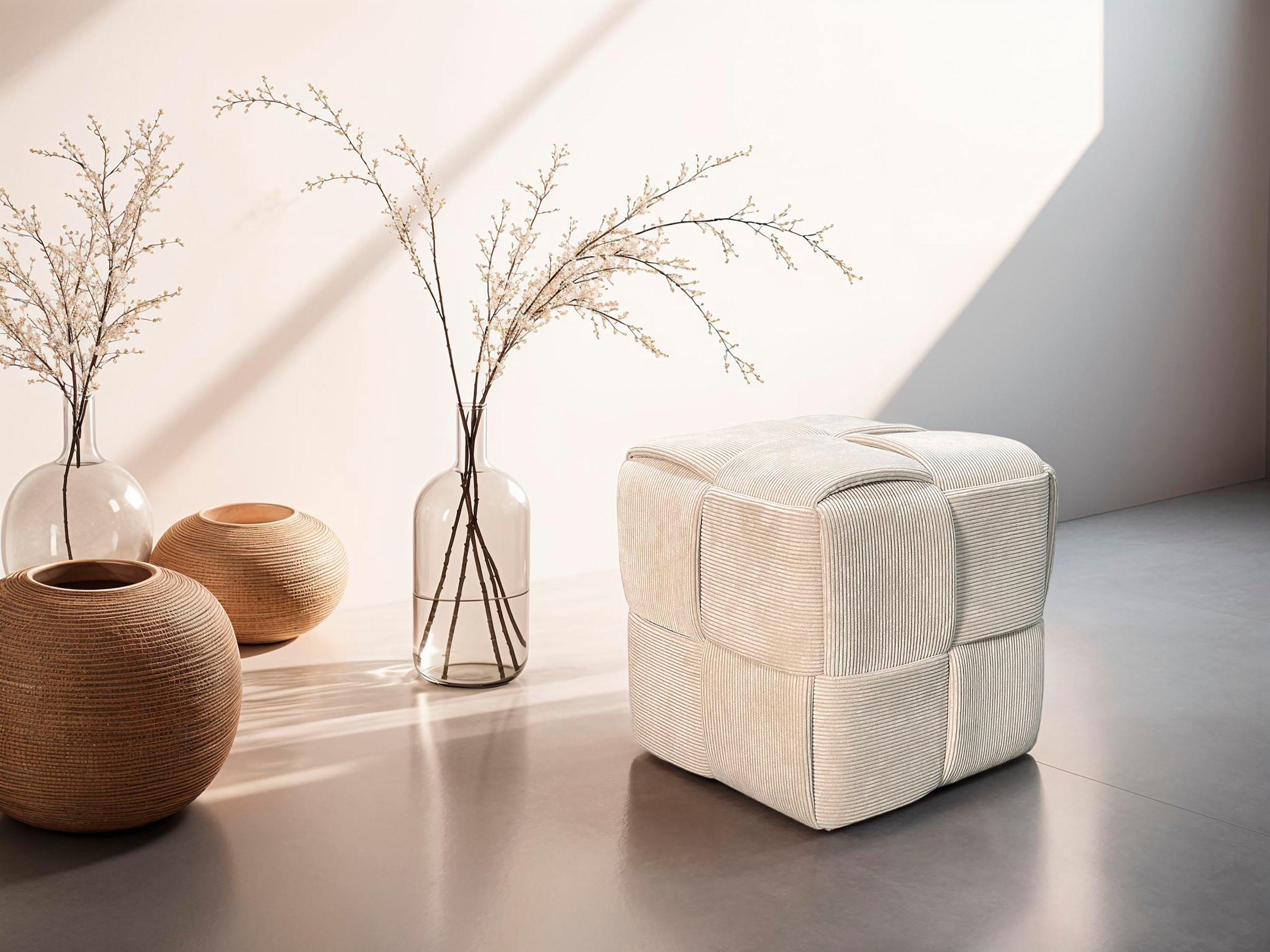 Image of byLIVING Pouf "URBAN" Bezug Cord in verschiedenen Farben, Schaumstoff