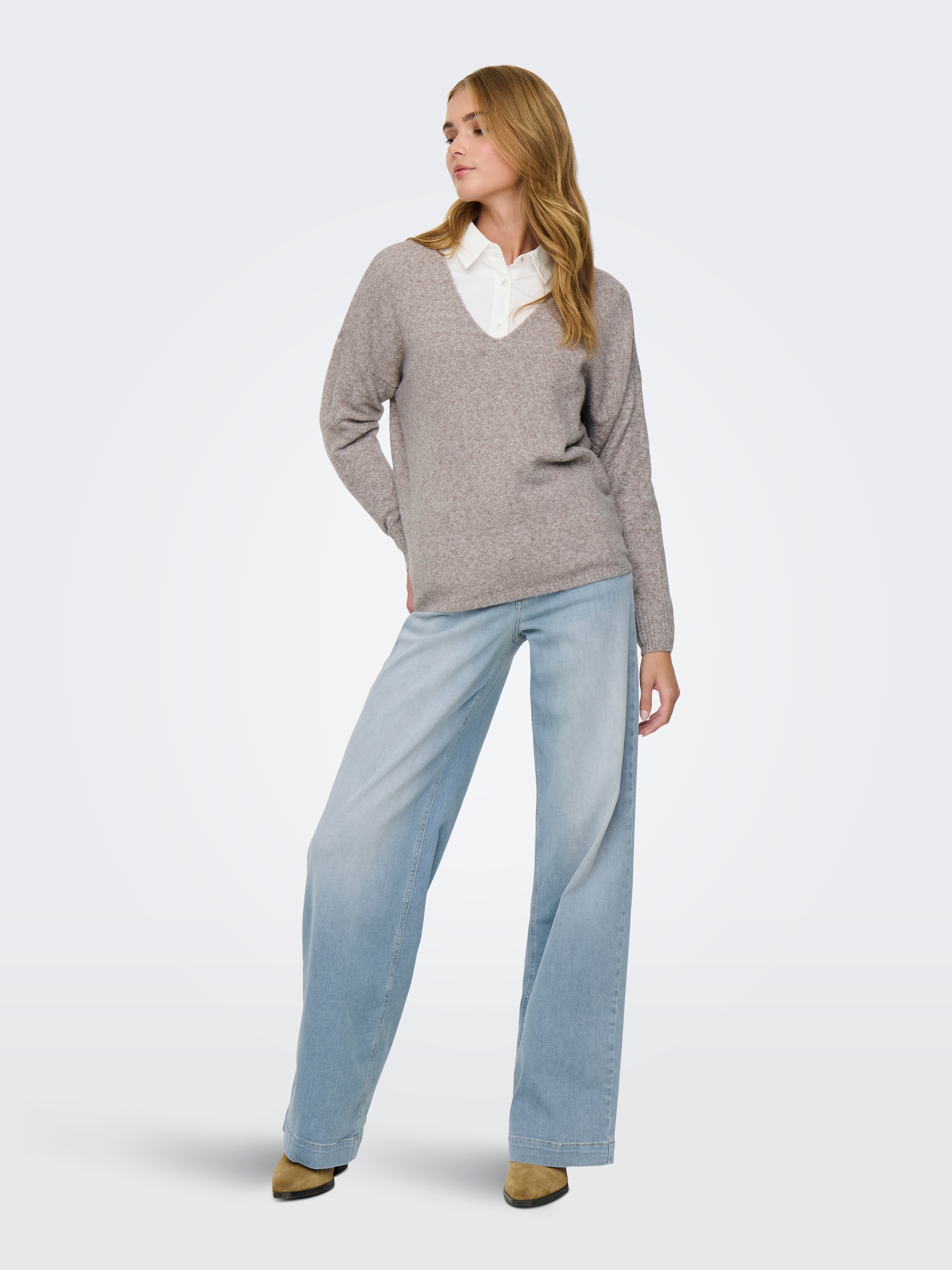 ONLY Pull col V »ONLRICA LIFE L/S V-NECK PULLO KNT NOOS« Materialmix, regular fit