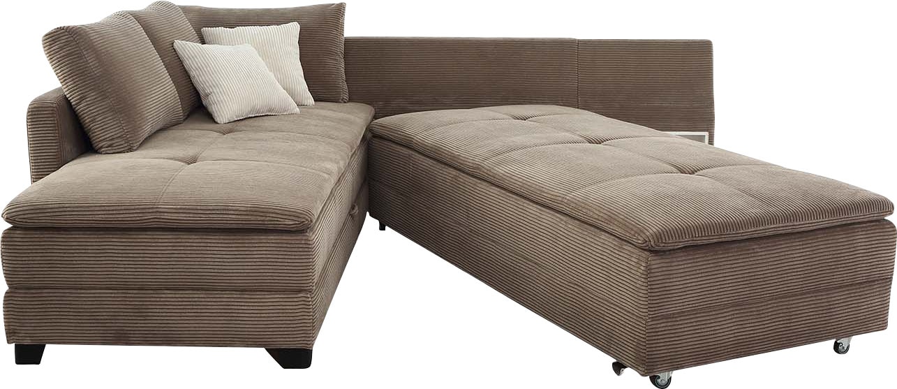 Jockenhöfer Gruppe Ecksofa »Madrid L-Form, B: 306 cm, Liegefl. 180x200 cm, Dauerschläfer« mit Bettfuntkion, Bettkasten, Topper & Regal, Boxspringbettaufbau