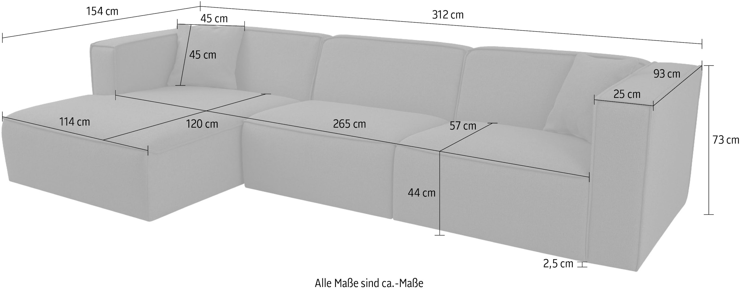 GOODproduct Canapé d'angle »Tammie« Breite 312 cm, Webstoff fein, bodentief, mit Wellenunterfederung