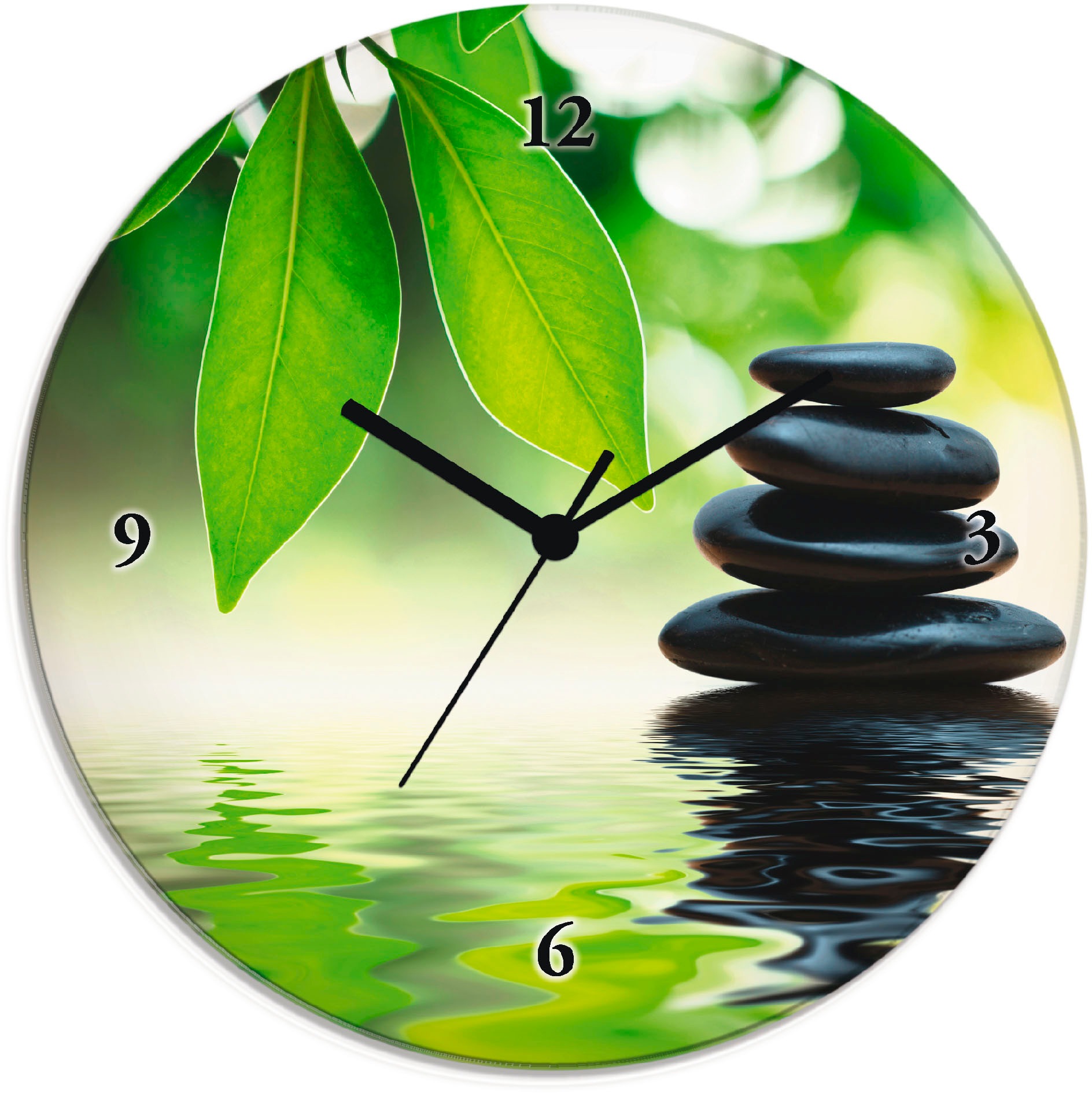 Image of Artland Wanduhr »Zen Steinpyramide auf Wasseroberfläche«, lautlos, ohne Tickgeräusche, nicht tickend, geräuschlos - wählbar: Funkuhr o. Quarzuhr, moderne Uhr für Wohnzimmer, Küche etc. - Stil: modern bei Ackermann Versand Schweiz