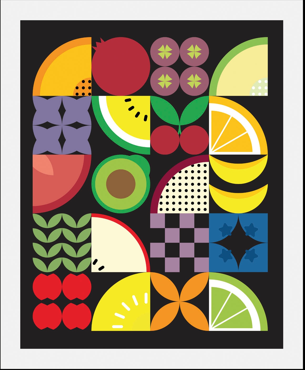 queence Bild »Fibi«, Obst-Obst Bilder-Essen-Lebensmittel-Kunst-Abstrakt-Art, (1 St.), HD Premium Poster-Druck inkl. Holzrahmen