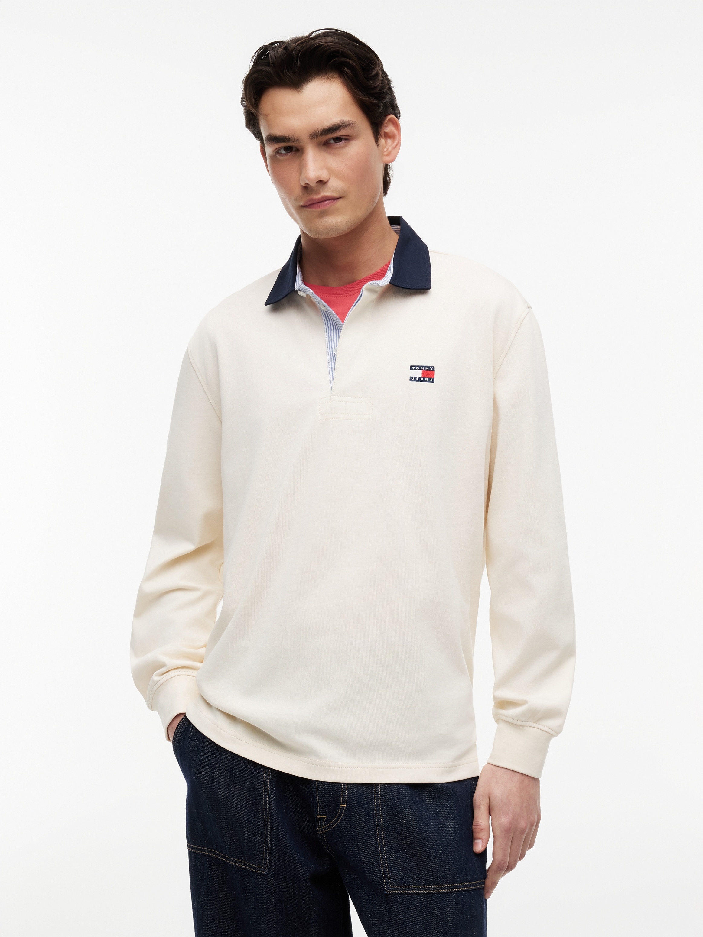 Image of Tommy Jeans Langarm-Poloshirt "TJM RLX ESS BADGE RUGBY EXT" Relaxed Fit Rugby-Shirt