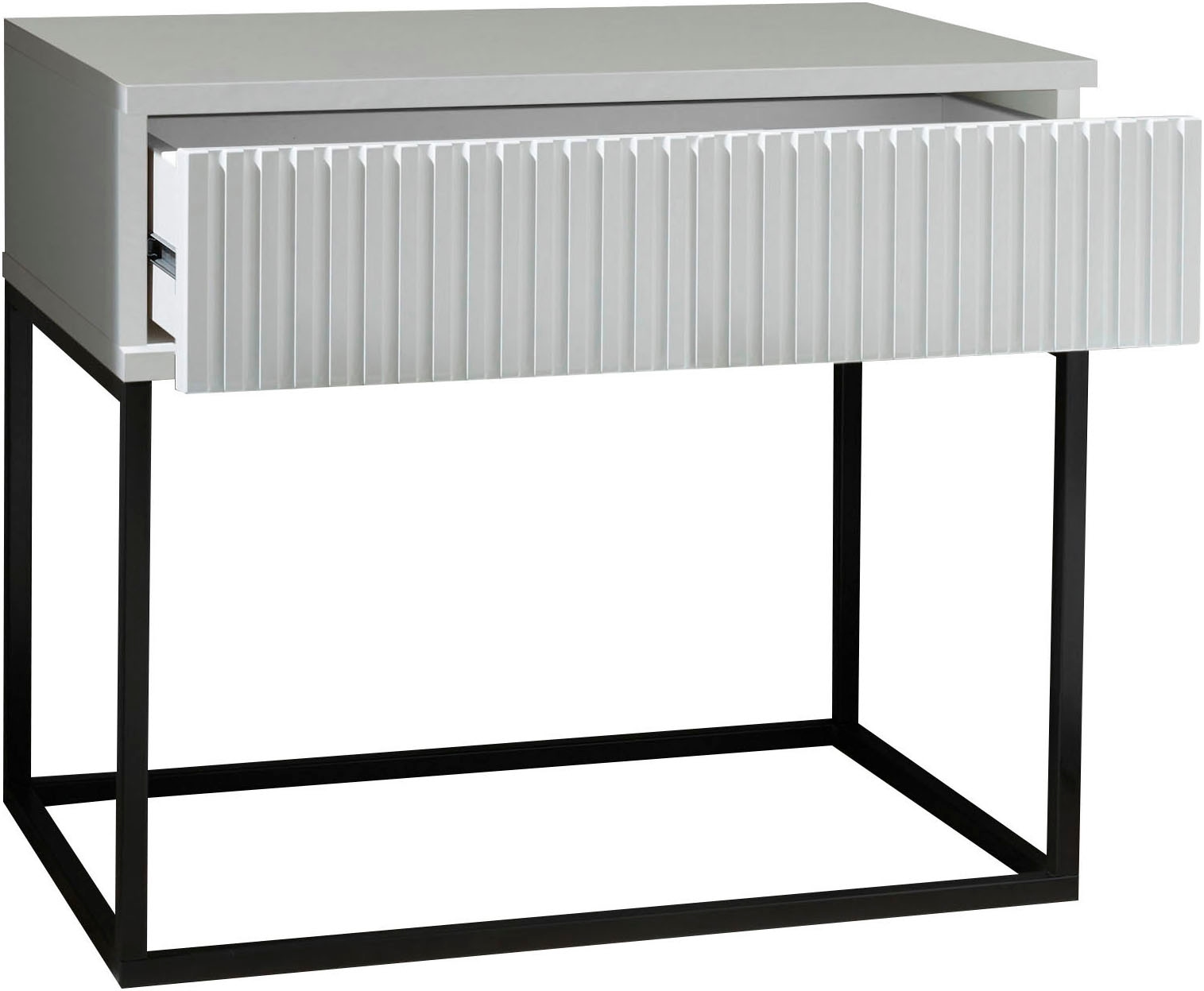 Schlafkontor Table de nuit »Marle Nachtkonsole, Nachtkästchen auf Metall-Fussgestell« Schubkasten in Rillenoptik auf schwarzem Metallgestell