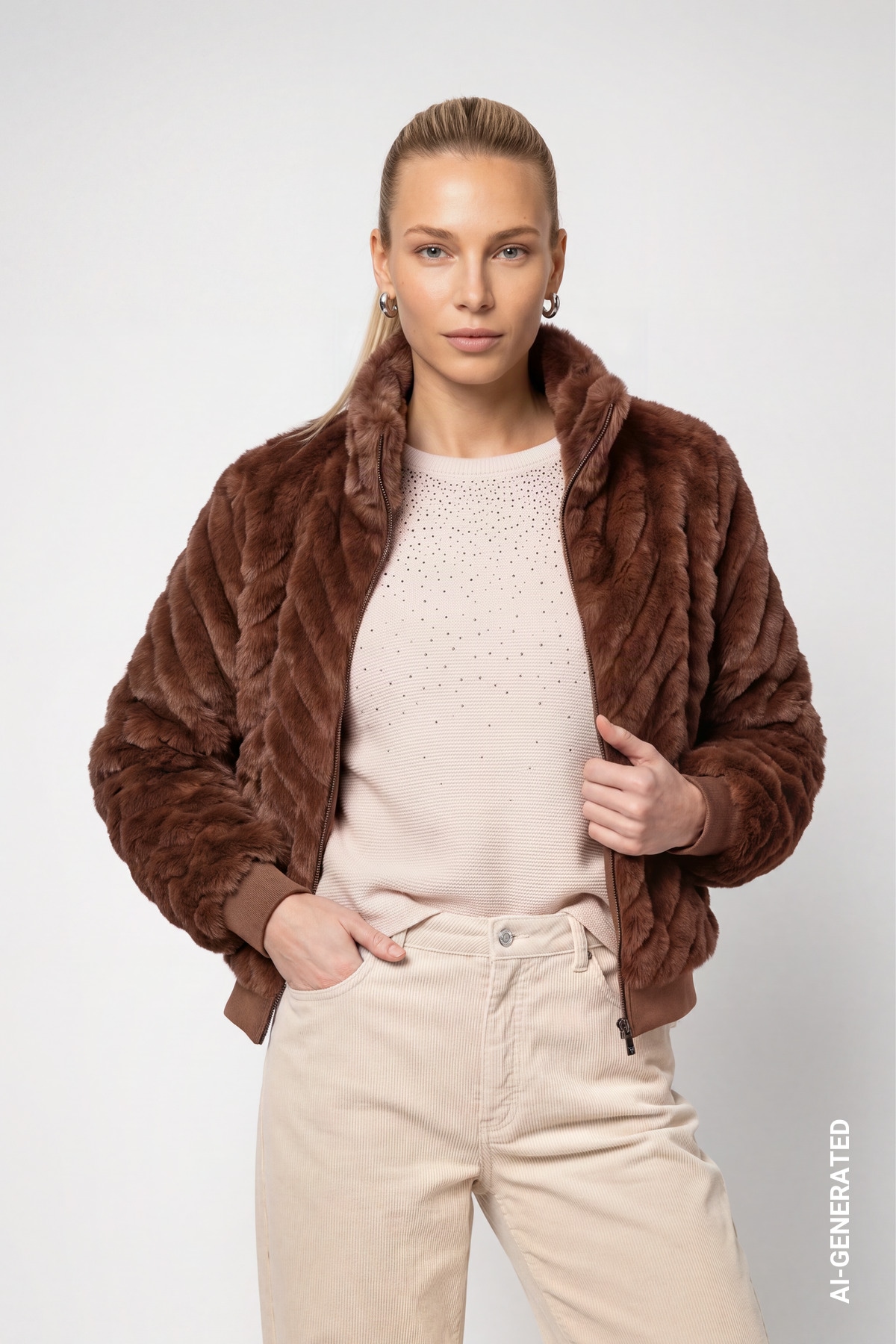 Image of Monari Fellimitatjacke ohne Kapuze Regular fit mit Stehkragen