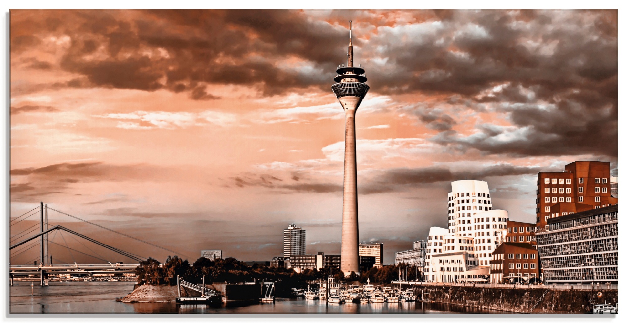 Image of Artland Glasbild »Düsseldorf Skyline III«, Architektonische Elemente, (1 St.) bei Ackermann Versand Schweiz