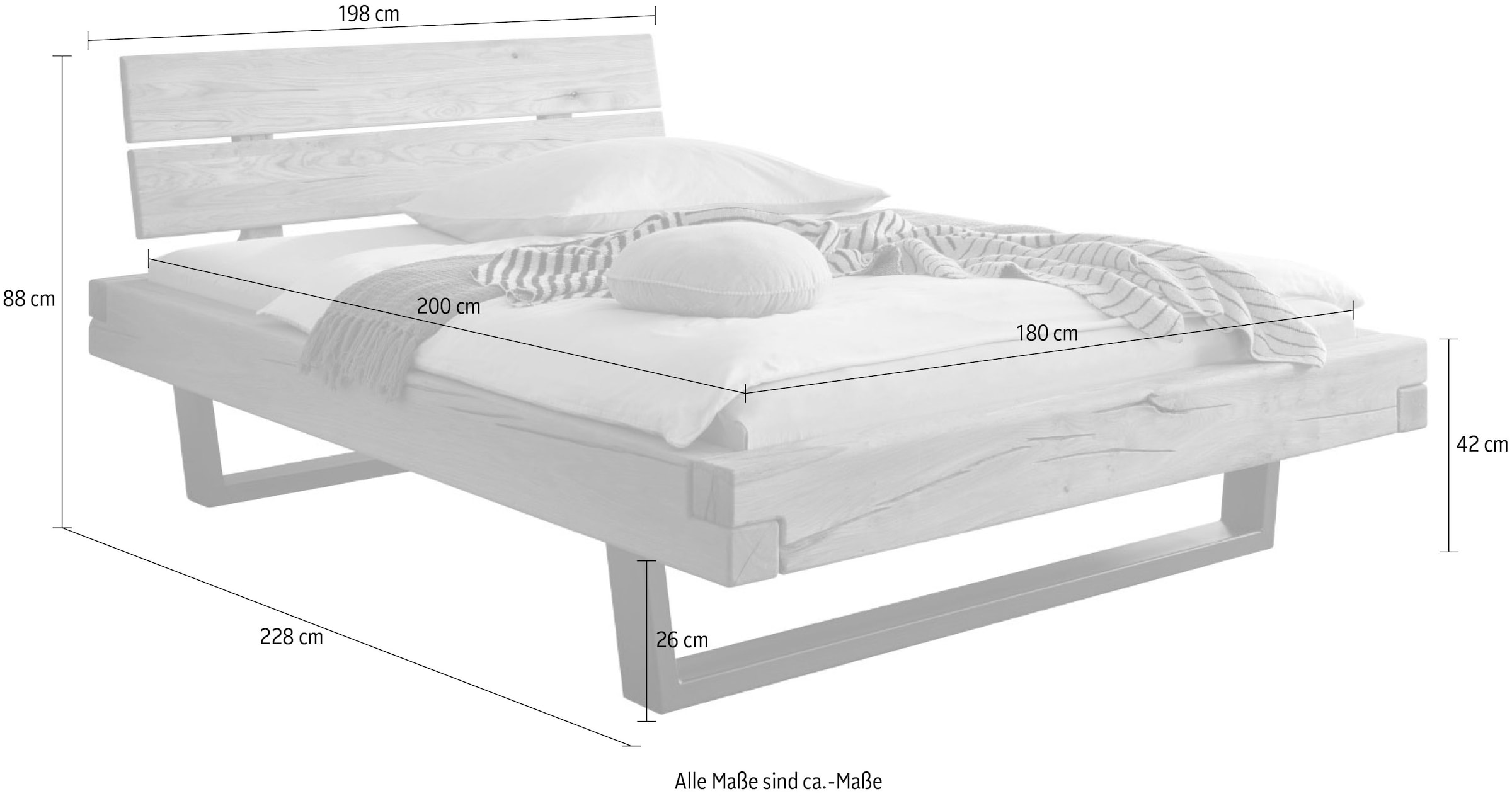 Home affaire Massivholzbett »Ultima Balkenbett Doppelbett, Füsse Metallkufe«, (hohe Belastbarkeit: 200kg je Seite), FSC®-zertifizierte Wildeiche oder Fichte, viele Breiten zur Auswahl