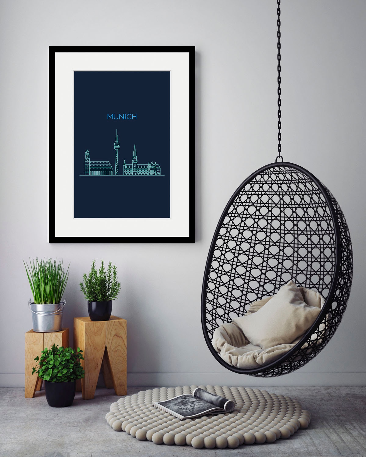 Image of queence Bild "Munich Sightseeing" Deutschland München Schriftzug Stadt Städte 1 Stk. tlg. HD Premium Poster-Druck inkl. Holzrahmen