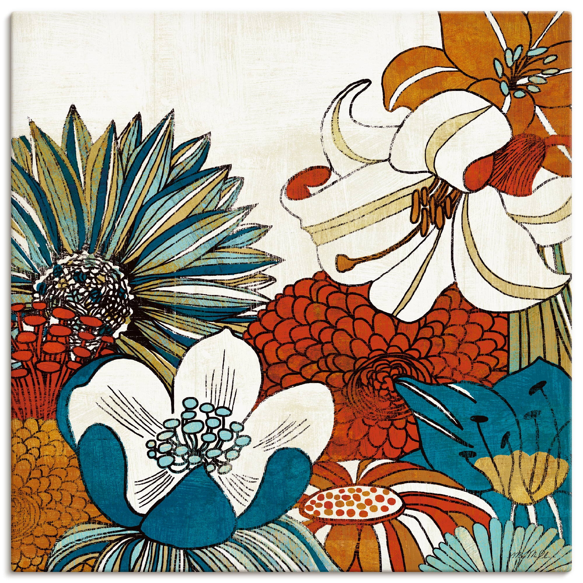 Image of Artland Leinwandbild "Zeitgenössischer Garten II" Blumen 1 Stk. tlg. auf Holzrahmen gespannt