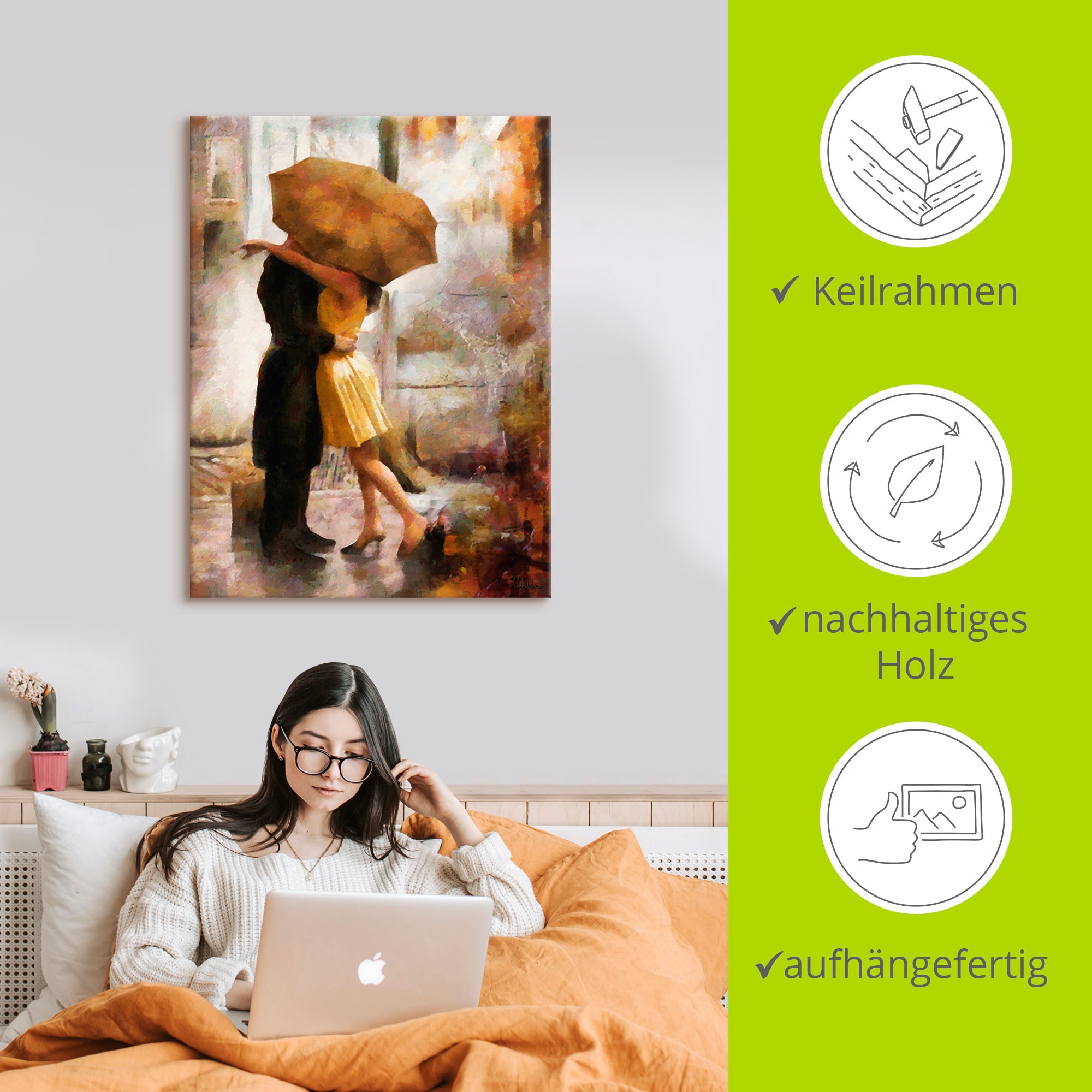 Artland Wandbild »Kuss unter Regenschirm«, Bilder von Liebespaaren, (1 St.), als Leinwandbild, Poster in verschied. Grössen