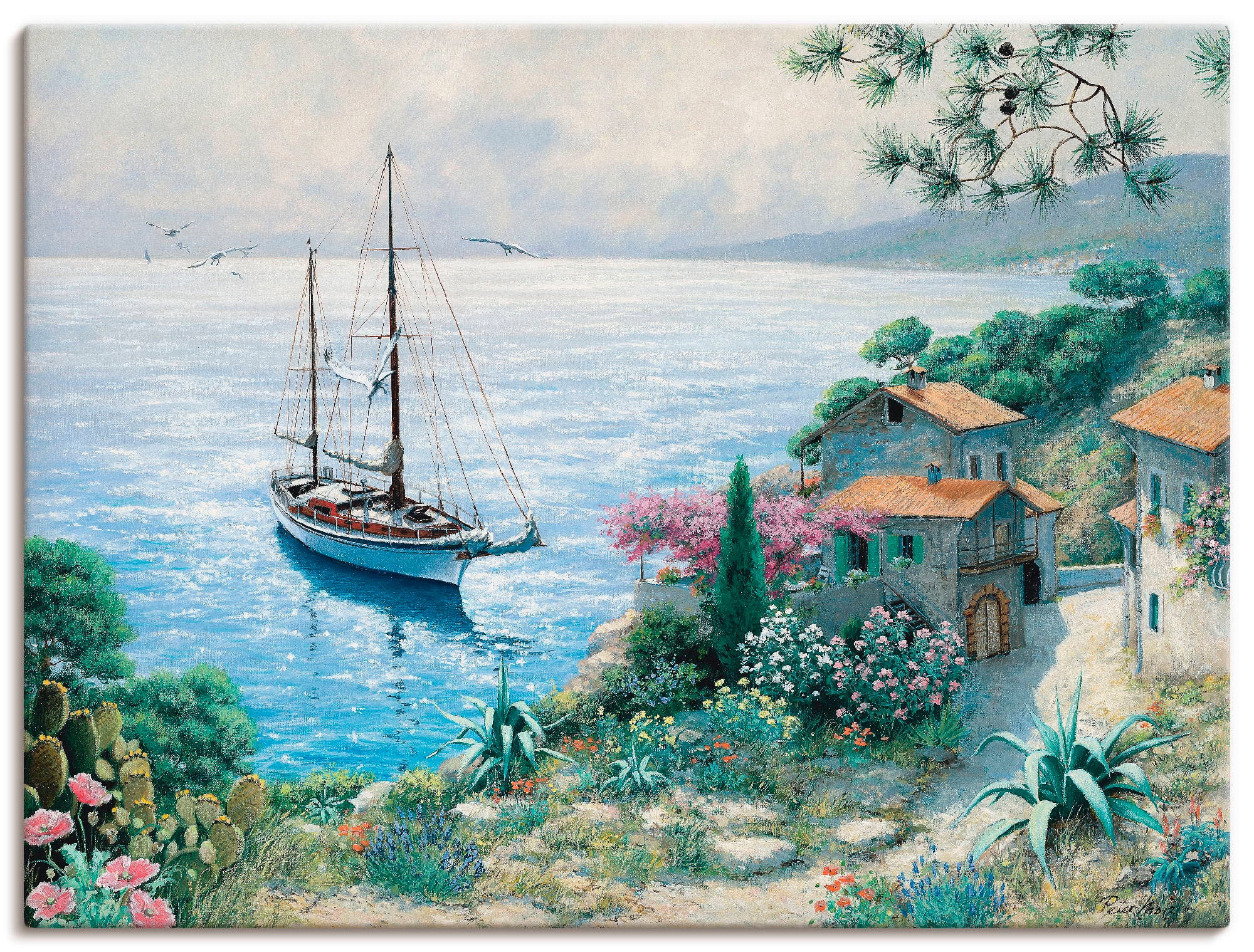 Image of Artland Leinwandbild "Die Bucht" Boote & Schiffe 1 Stk. tlg. auf Holzrahmen gespannt
