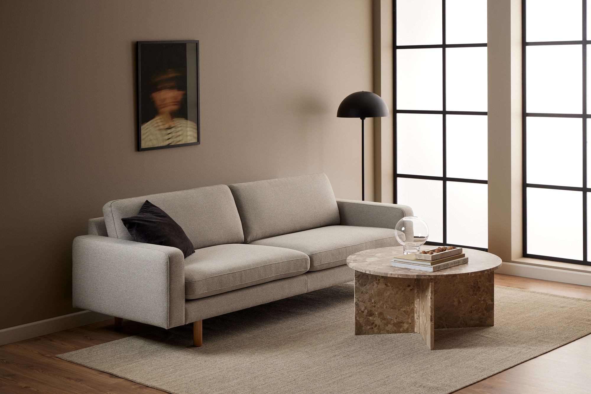 ACTONA GROUP Couchtisch »Vega« Couchtisch, und V-förmig Gestell matt Latte lackiert Marmor, Ø90x42 cm