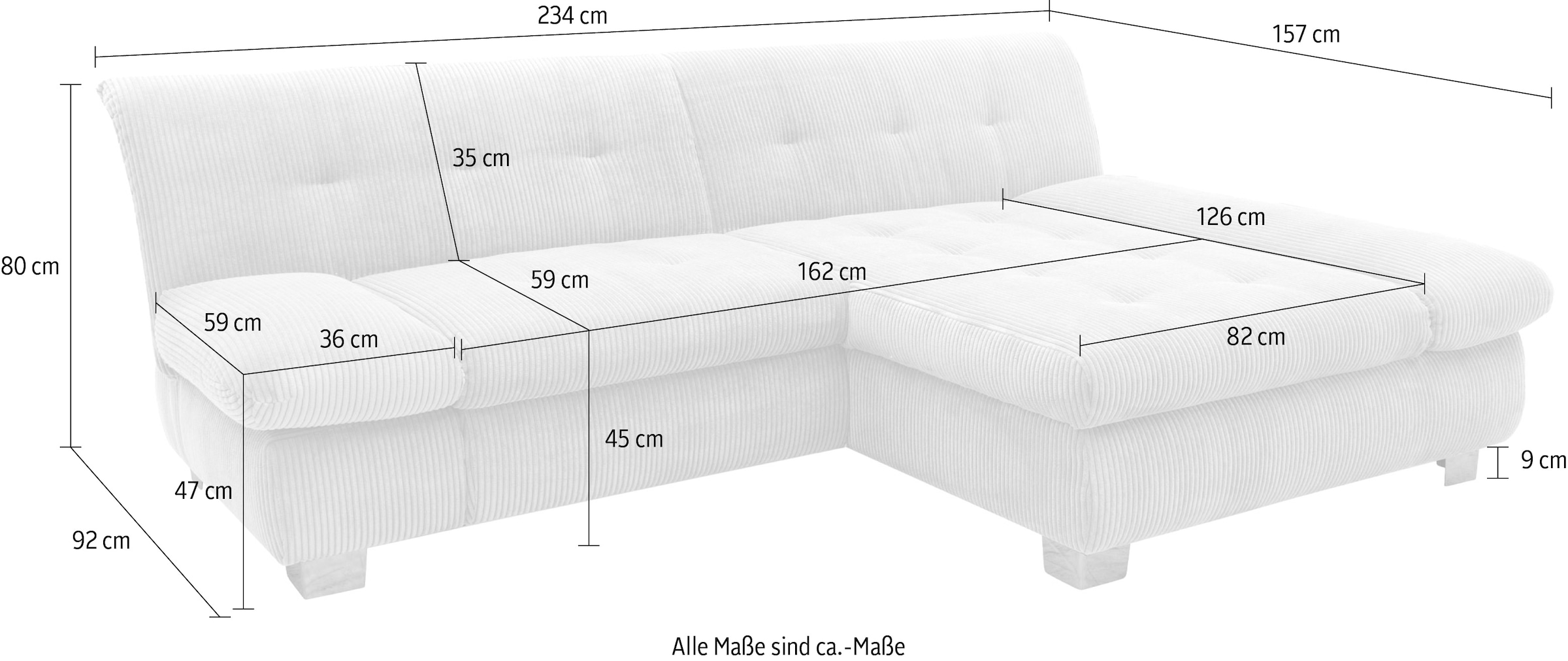 DOMO collection Ecksofa »100031 kompakte Stellmasse, komfortabel und bequem, L-Form«, wahlweise mit Bettfunktion und Armteilverstellung. Breite 234cm