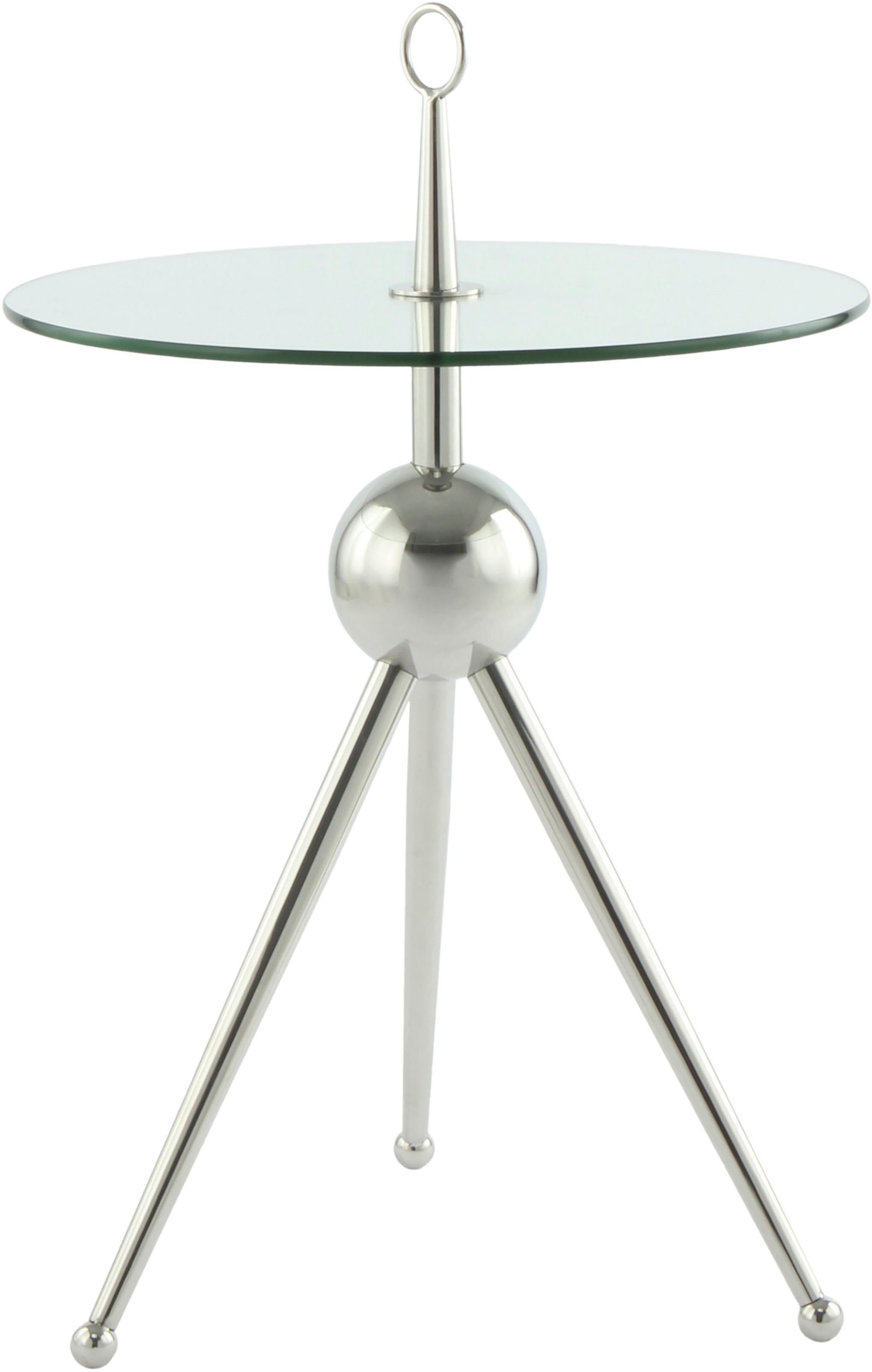 Kayoom Beistelltisch »Ontario 325, Runde Glasplatte aus Sicherheitsglas, 100% Edelstahl«, (1 St.), Minimalistisch, Gestell in Tripod-Design, mit Tragering