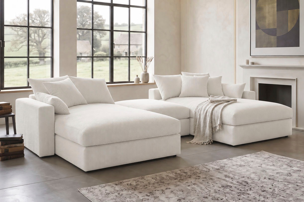 Image of GOODproduct Wohnlandschaft "Cosy Lounge U-Form, Breite 385 cm" Mega-Sofa mit Cordstoff bezogen, mit Federkern & 5 Zierkissen