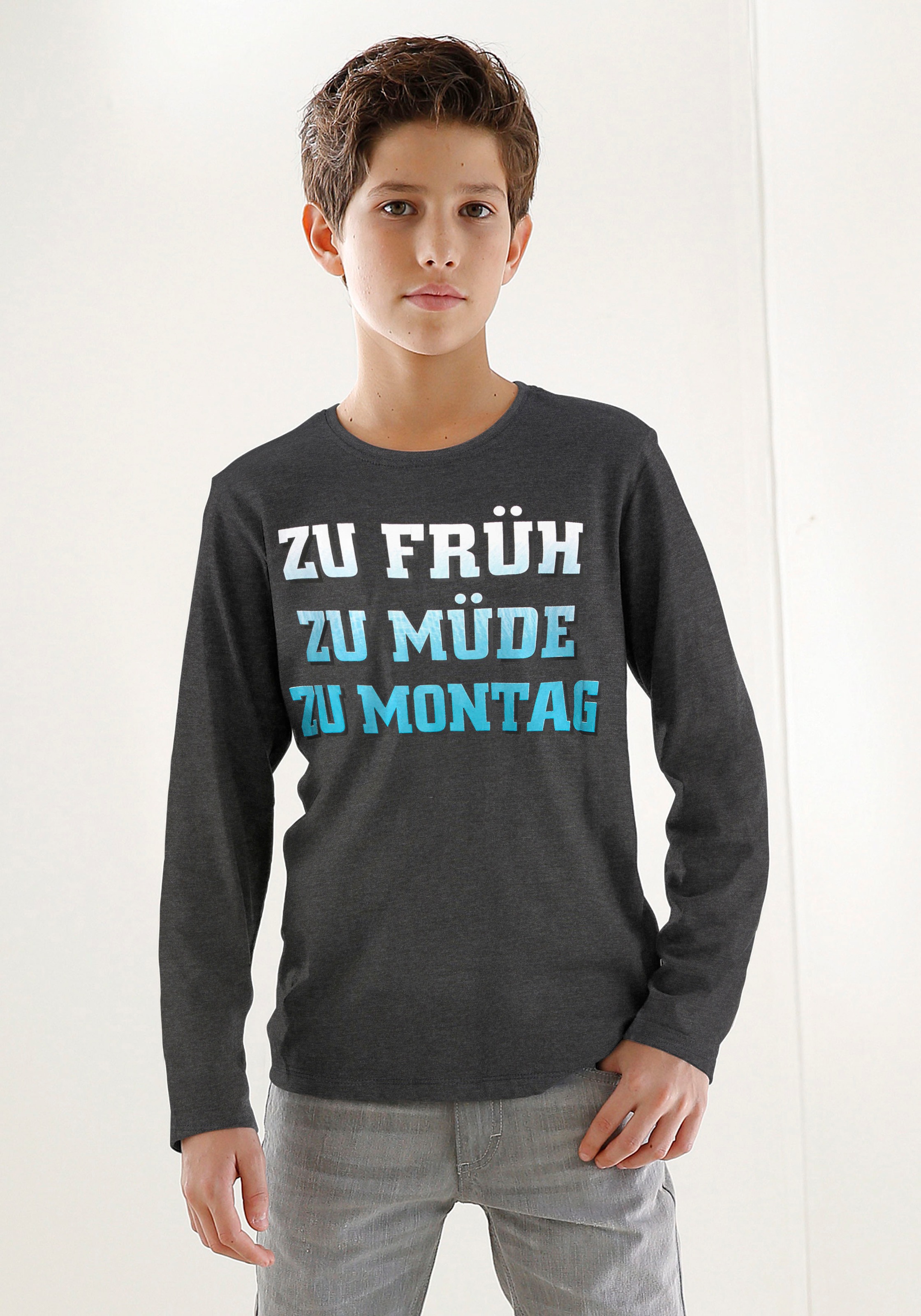 Image of KIDSWORLD Langarmshirt »ZU FRÜH, ZU MÜDE, ZU MONTAG« bei Ackermann Versand Schweiz