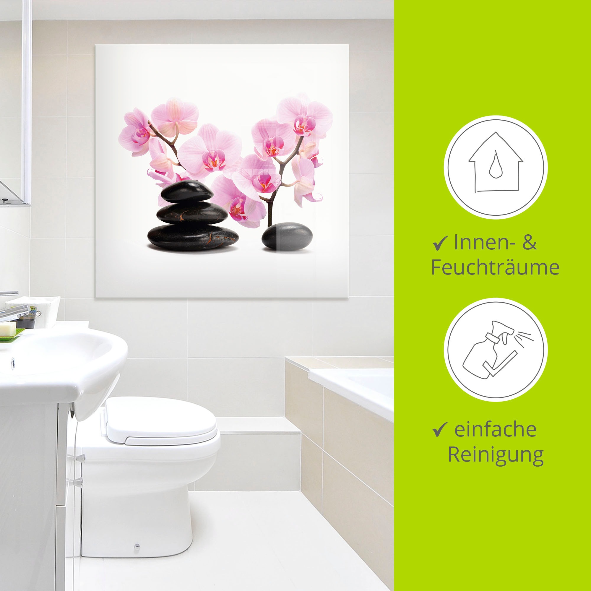 Artland Glasbild »Schwarze Steine und pinke Orchidee« Zen 1 Stk. tlg. in verschiedenen Grössen