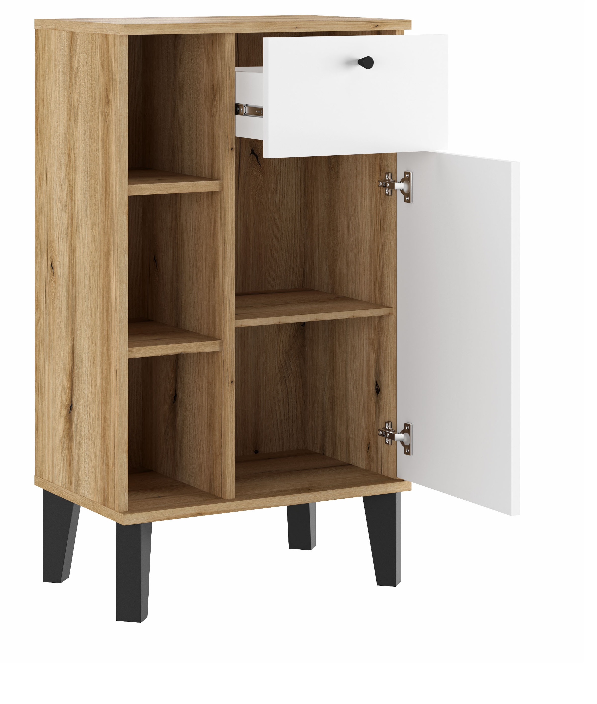 Home affaire Armoire intermédiaire »Oslo, Badschrank mit Knopfgriff, Schrank im skandinavischen Design« disponible en blanc ou gris, suffisamment d’espace de rangement