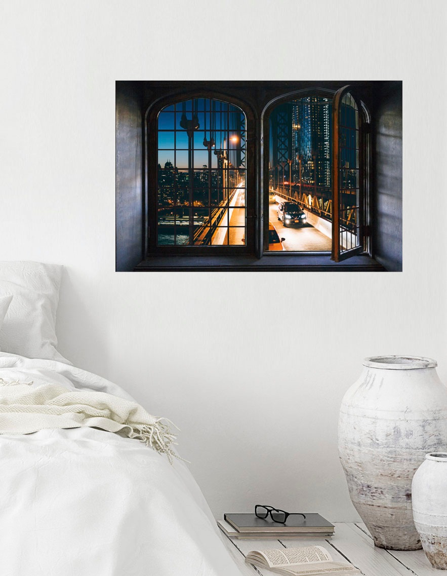 queence Wandsticker »Stadt bei Nacht«, Wandsticker, Wandbild, selbstklebend, 3D, Fenster
