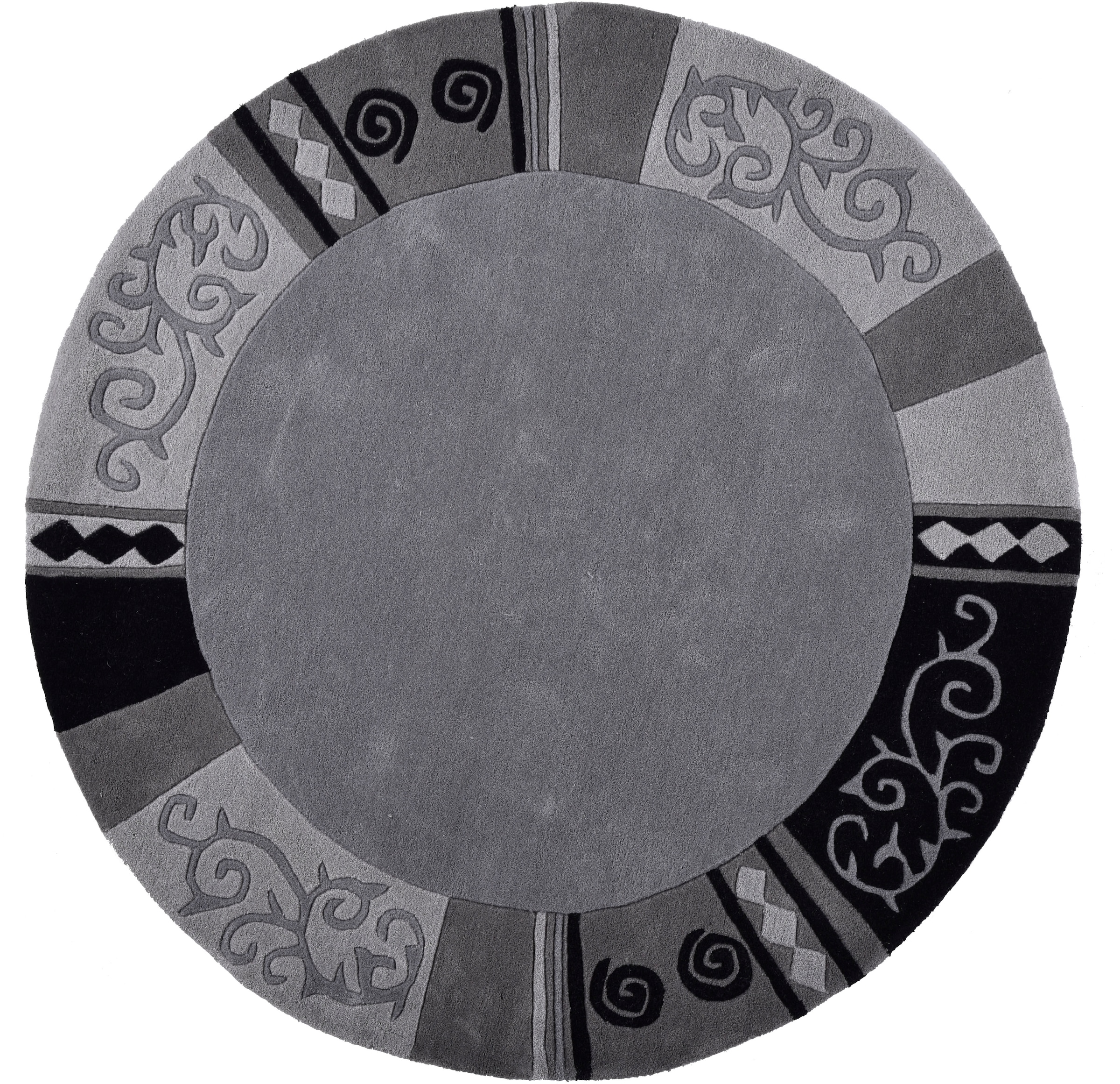 Image of THEKO Wollteppich "Ambadi" rund 14 mm Höhe reine Schurwolle, handgetuftet, mit Bordüre, modern