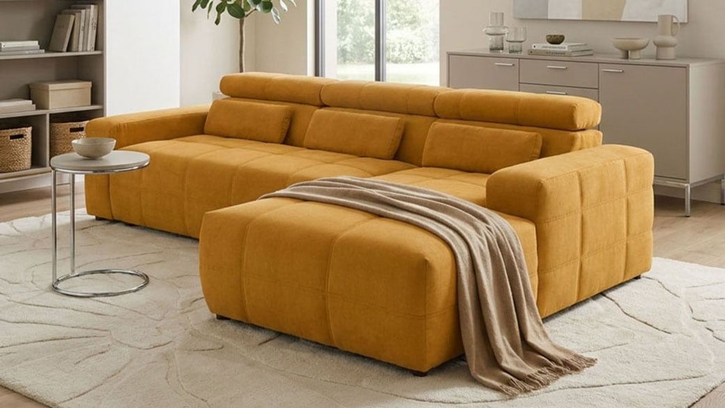 GOODproduct Canapé d'angle »Ballerup 235 x 175 cm, auch mit verstellbarer Sitztiefe« Appuie-têtes réglables, en tissu d'ameublement facile d'entretien et doux, forme en L