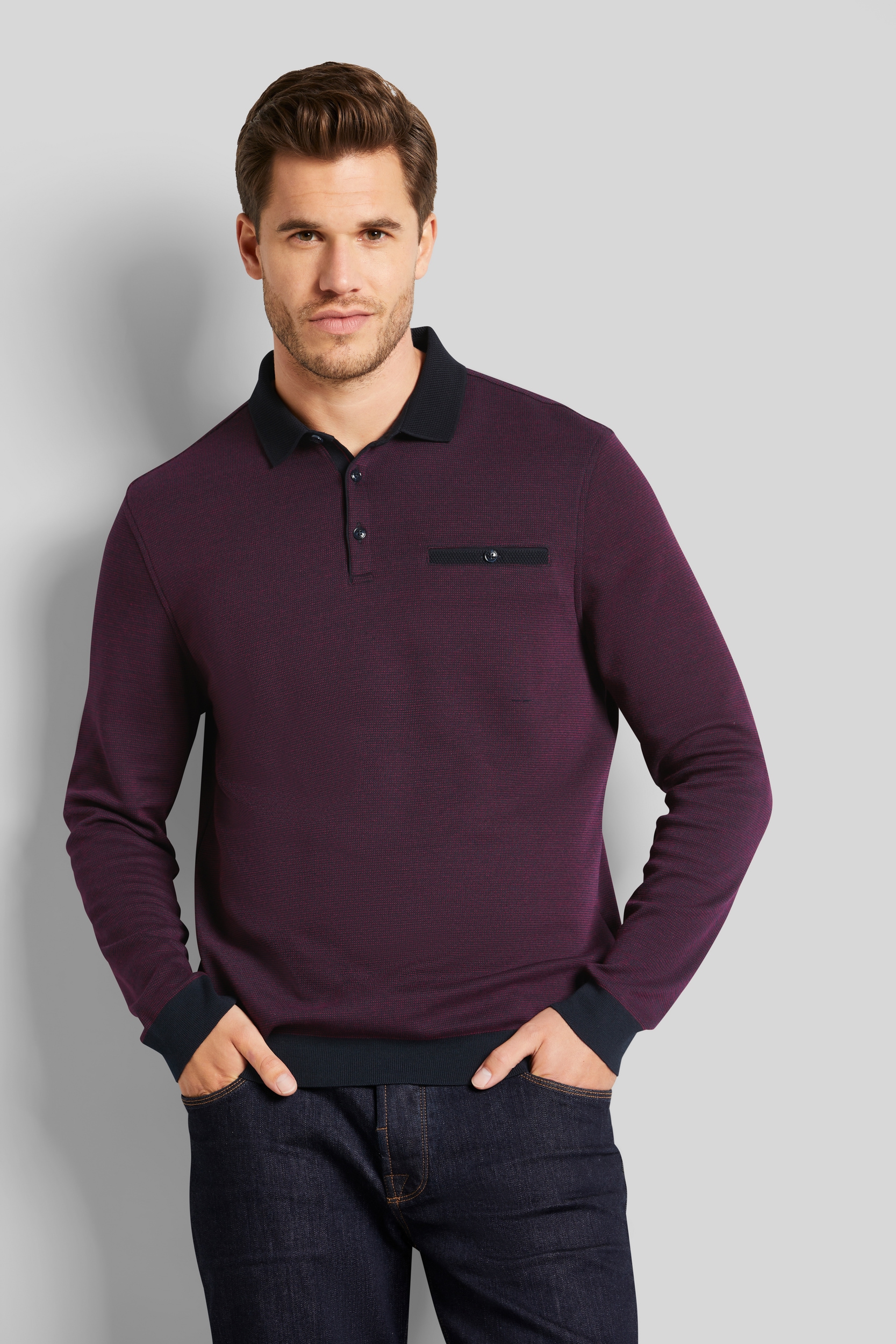 Langarm-Poloshirt, in 2-tone-Optik