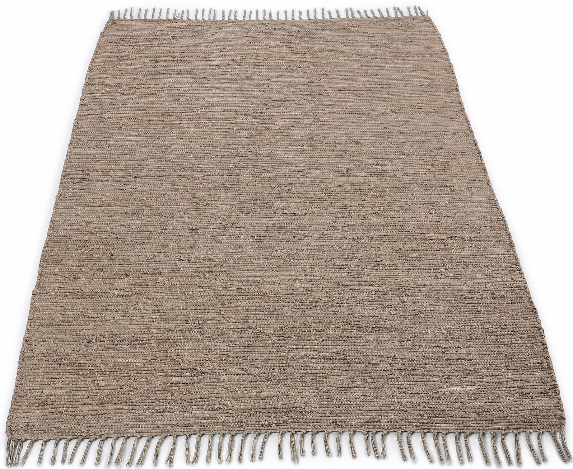 carpetfine Tapis »Kelim Chindi uni , auch als Läufer« Rectangulaire 5 mm Höhe Wendeteppich, reine Baumwolle, handgewebt, Uni-Farben, mit Fransen