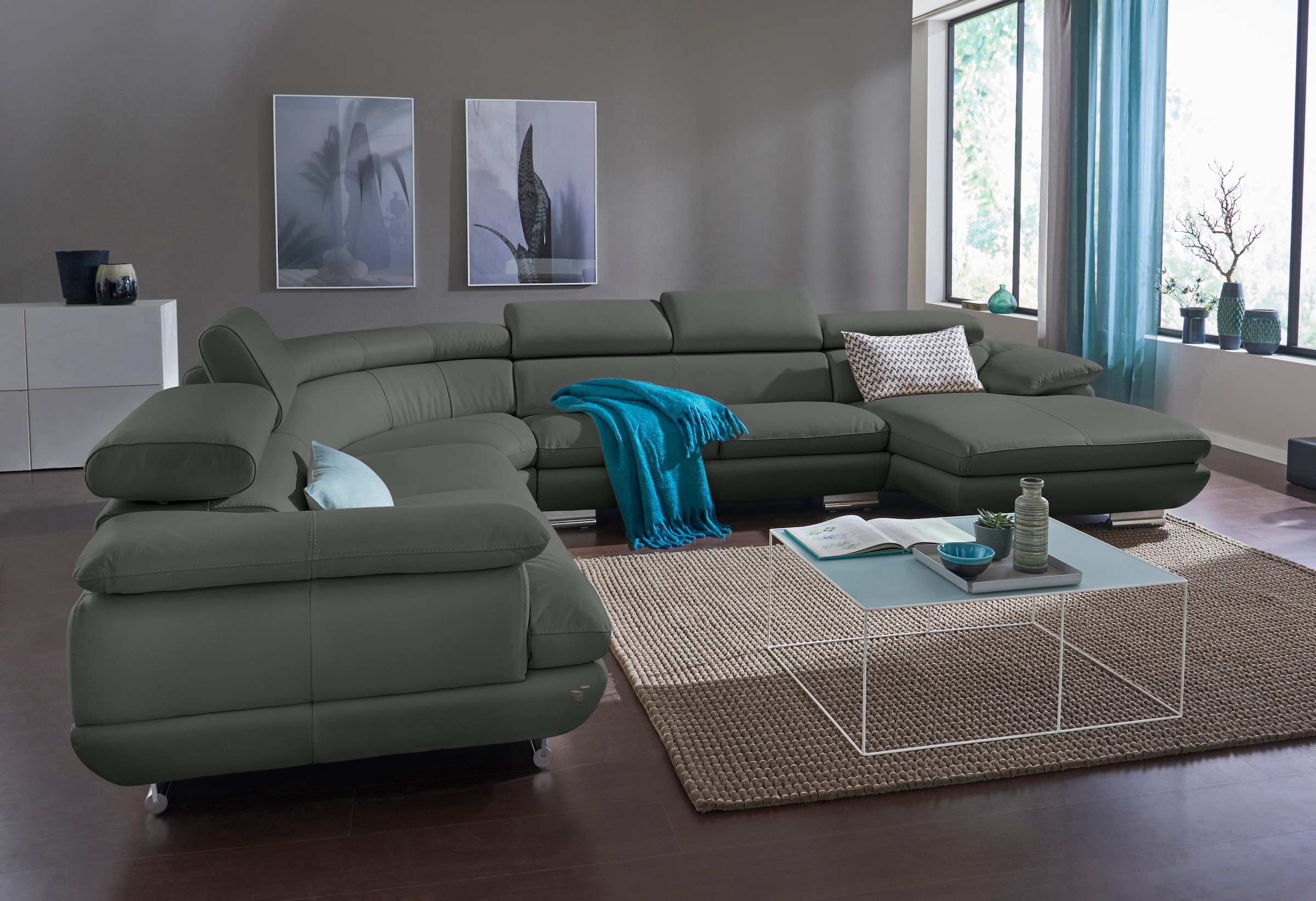 CALIA ITALIA Wohnlandschaft »Magic, italienisches Sofa zum Träumen, erstklassiger Sitzkomfort«, verstellbaren Kopfstützen zum Relaxen, in 2 Lederqualitäten, U-Form