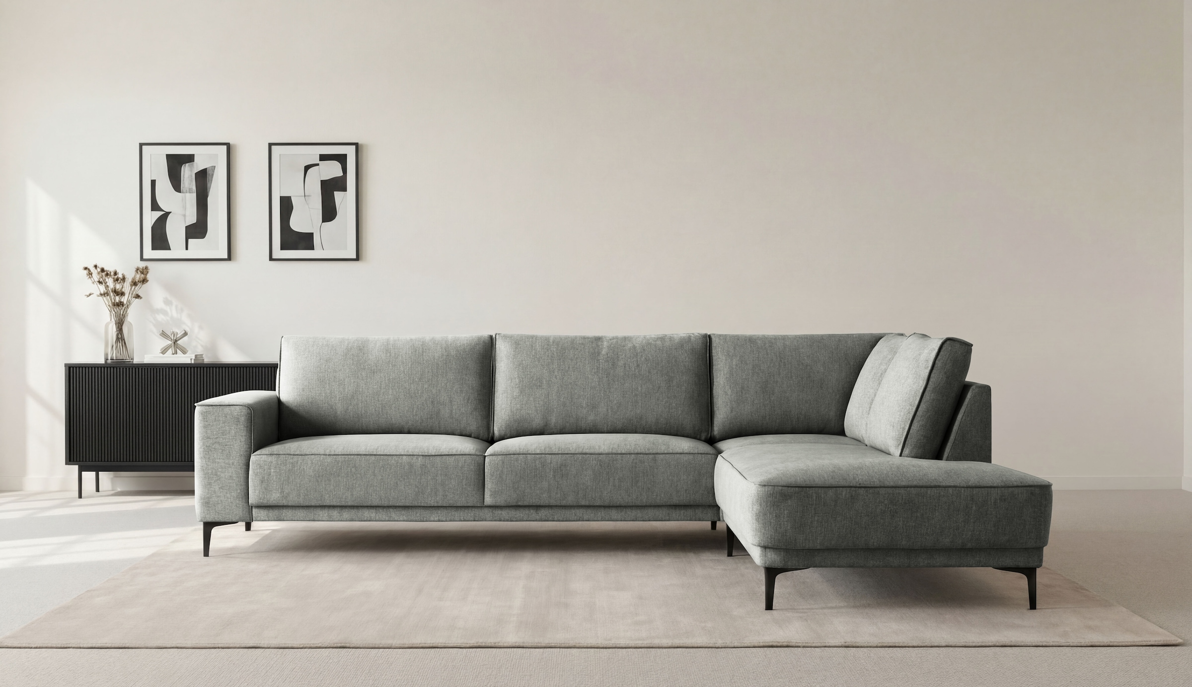 GOODproduct Ecksofa "Casina" mit abgerundeter Ottomane, in einem weichen Chenille-Stoff