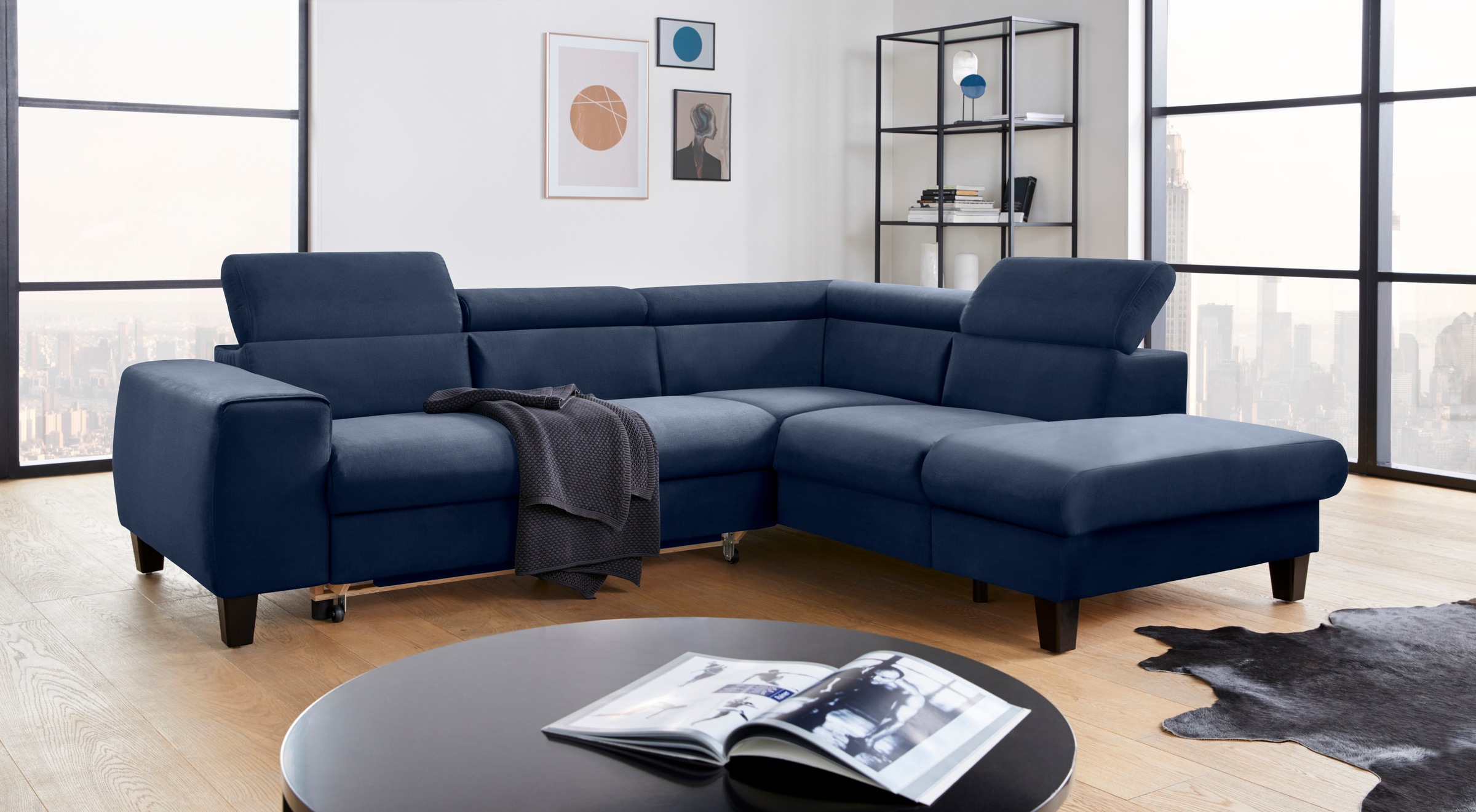 COTTA Ecksofa »Morven L-Form mit Kopfteilverstellung«, wahlweise mit Bettfunktion, Bettkasten & Wireless-Charger